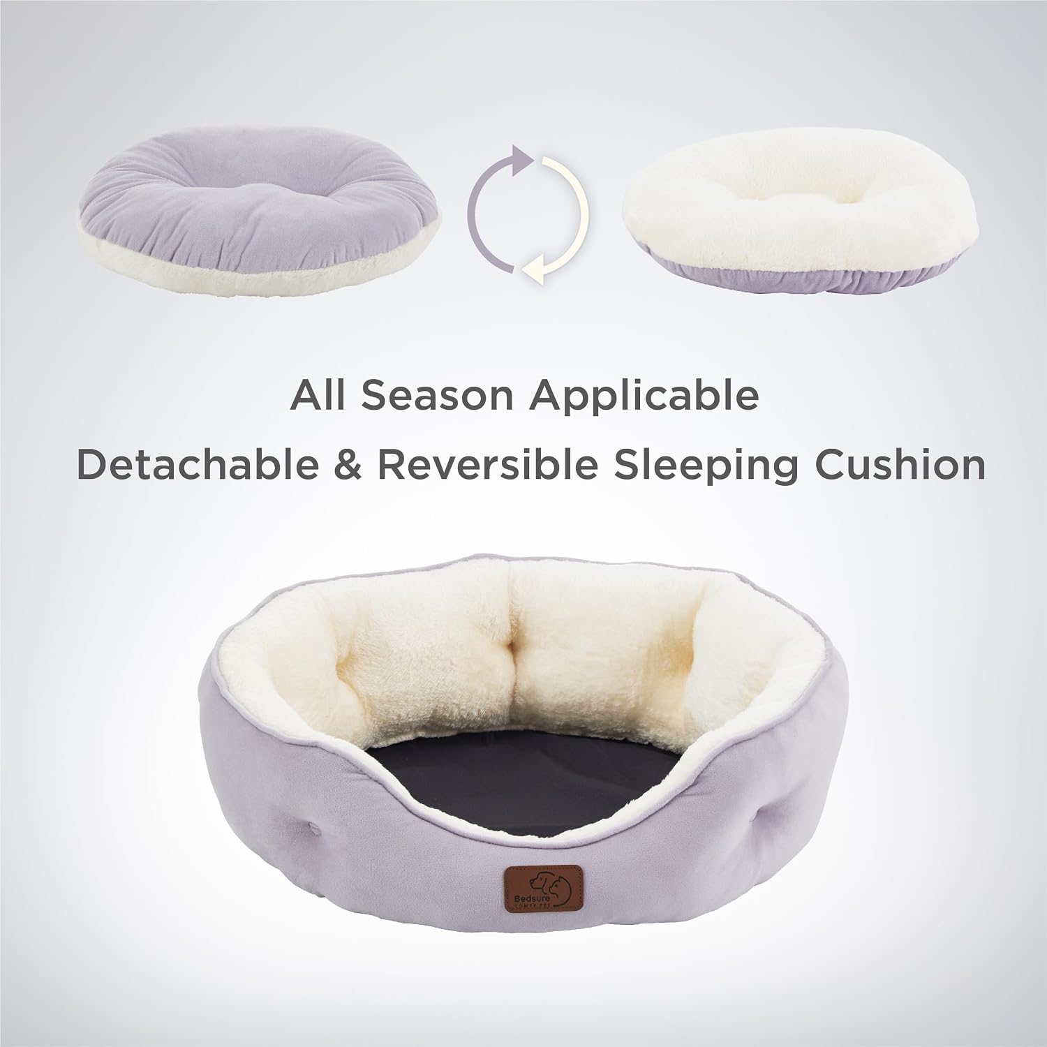 Detalle de Bedsure B0P1E00U0M00 Round Pet Bed, Sherpa Fleece, Misty Lilac