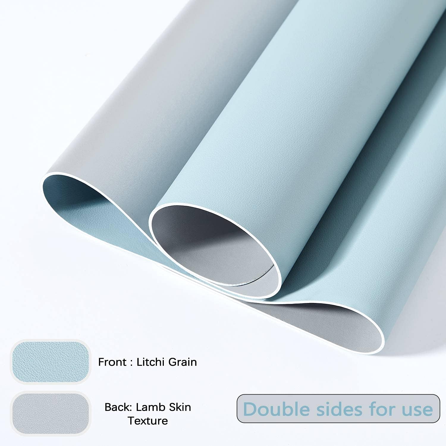 Detalle de DOBAOJIA Mausepad XL 80 x 40 cm – doppelseitig nutzbare PU-Leder-Schreibtischmatte für Laptop, Maus & Schreiben (Azurblau/Silber)
