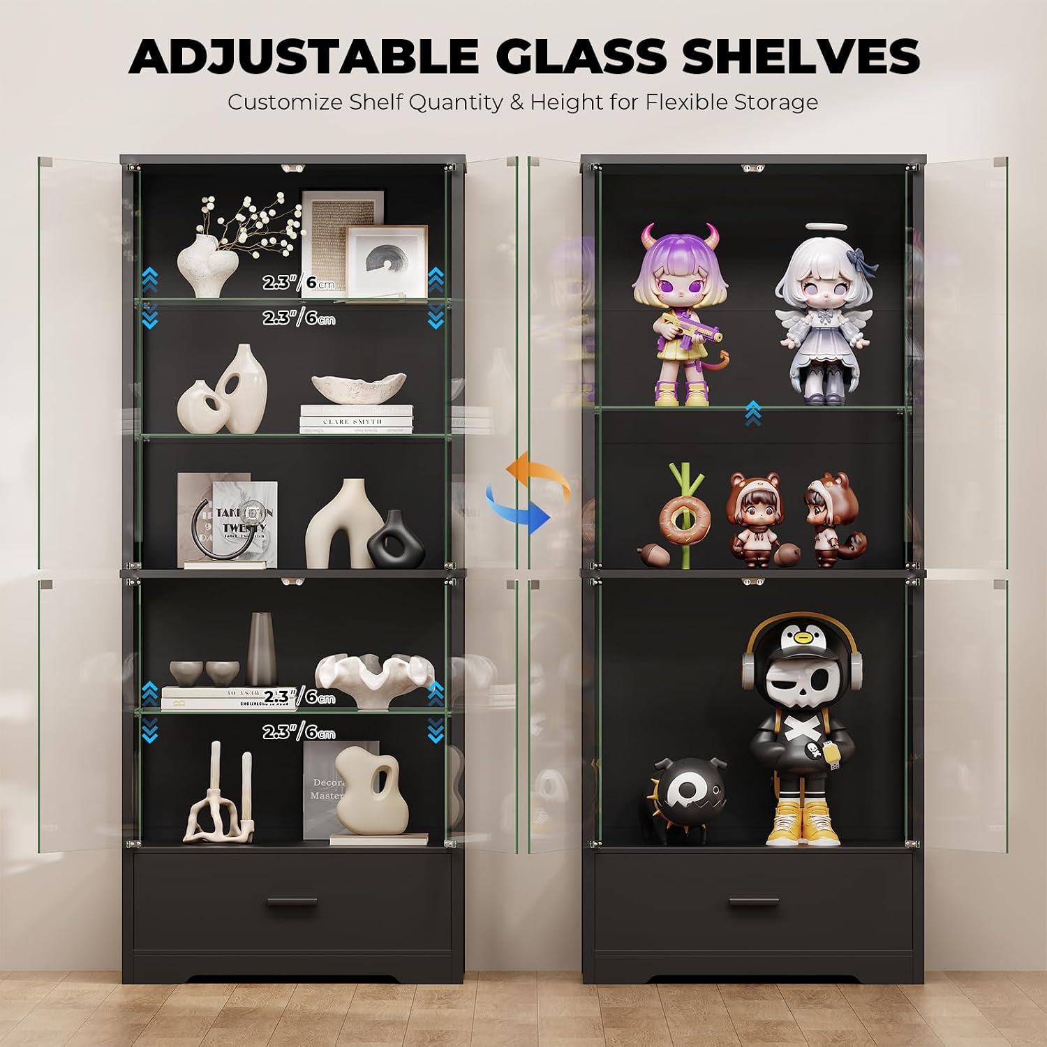 Detalle de BROTTAR 80093 6-Tier Display Cabinet with Glass Door, 3-Colour Lights