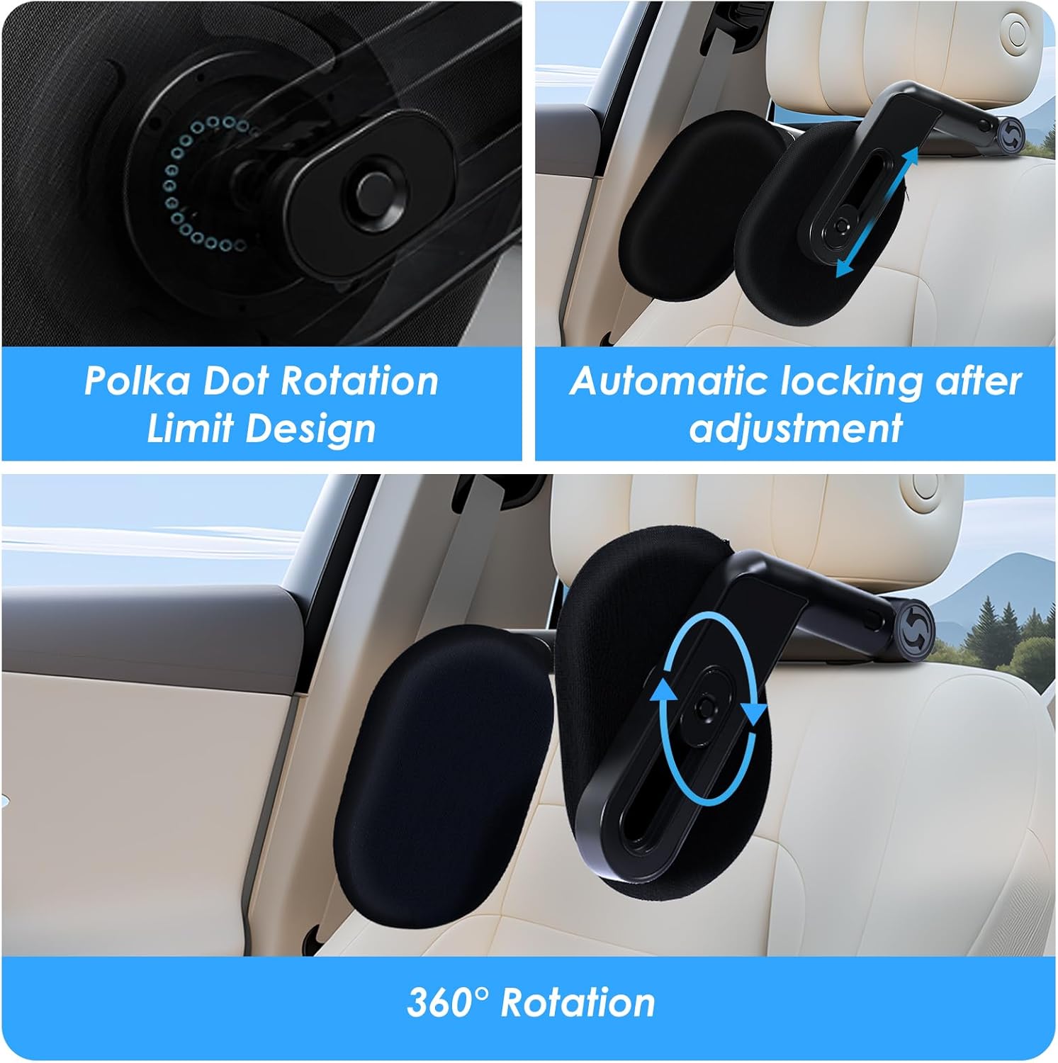 Detalle de Torven Poggiatesta Auto Bambini & Adulti | Poggia Testa Girevole 360° 2025 | Memory Foam, 3 Punti, Nero