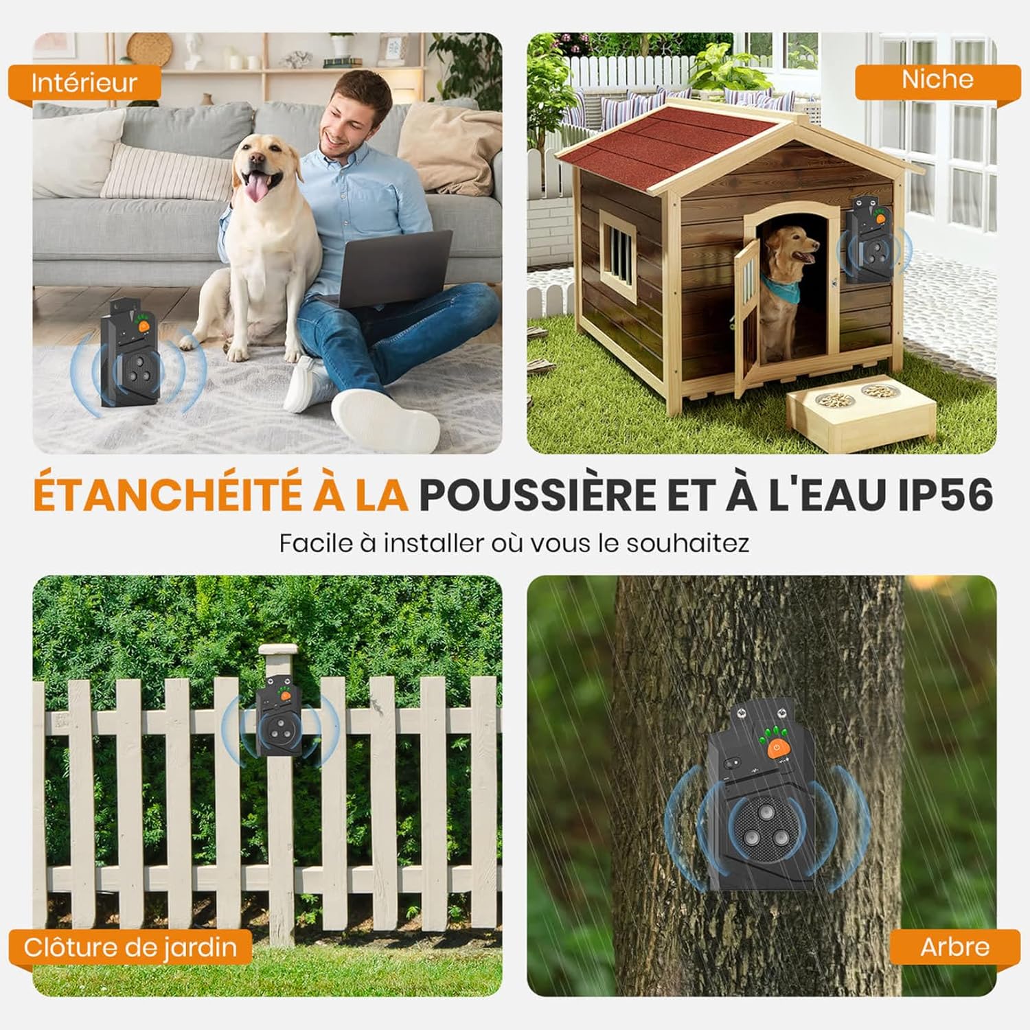 Detalle de Honey Paws Anti Aboiement Chien Ultrason Puissant – 3 Modes, IP56, Portée 15 m