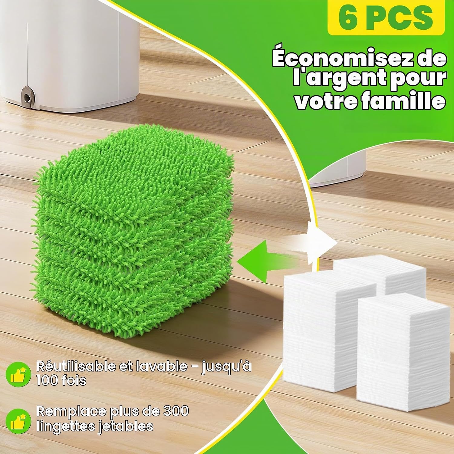 Detalle de ZWQO ZWQO-JJ01B herbruikbare microvezeldoeken voor Swiffer, 6 stuks