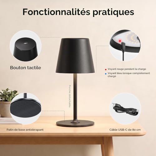 Thumbnail 4 de UPXNBOR Lot de 2 Lampes de Table Sans Fil en Métal – Intérieur et Extérieur
