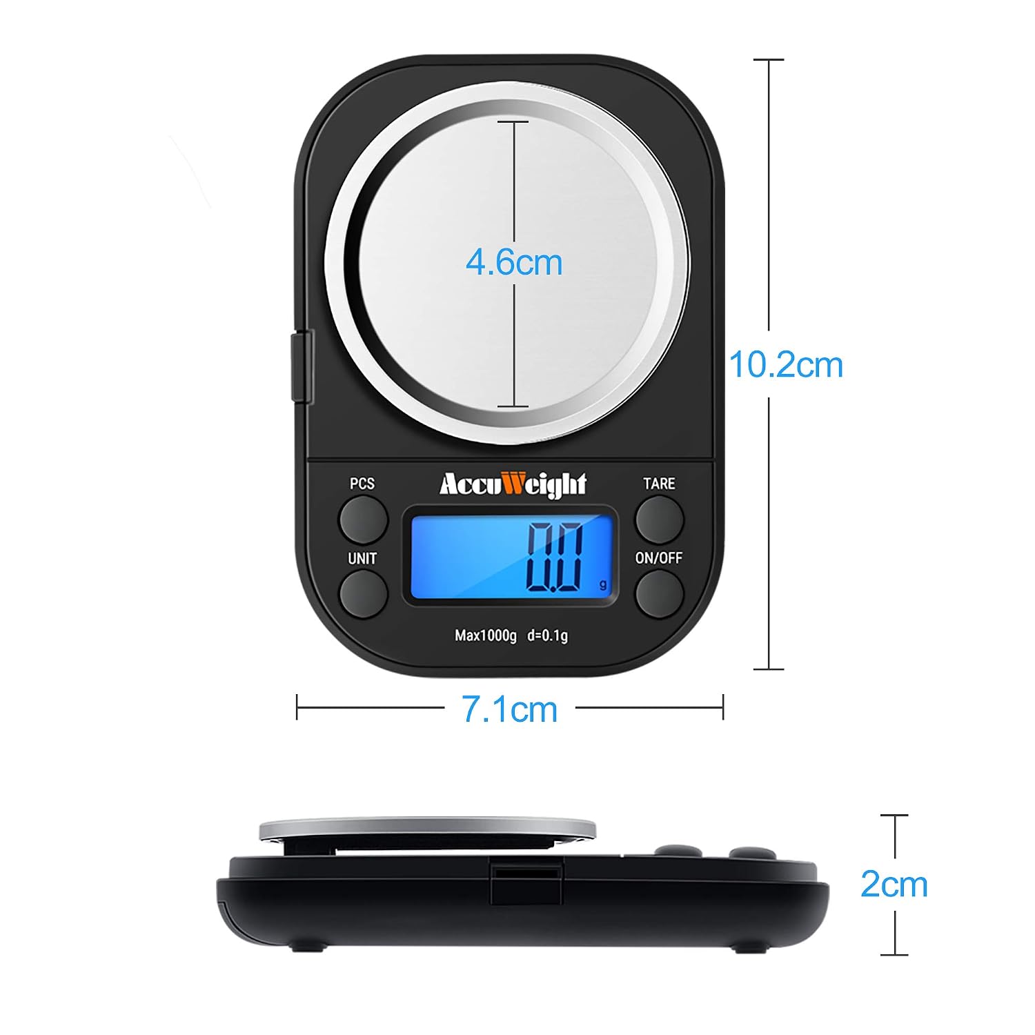 Thumbnail 4 de ACCUWEIGHT Mini Pocket-weegschaal, 1.000 g met 0,1 g resolutie