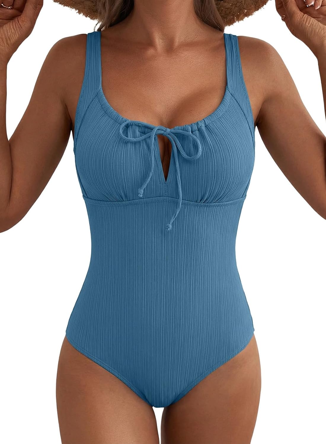 Detalle de Aleumdr Women's Textured One-Piece Swimsuit with Tummy Control, Tie Knot Cutout