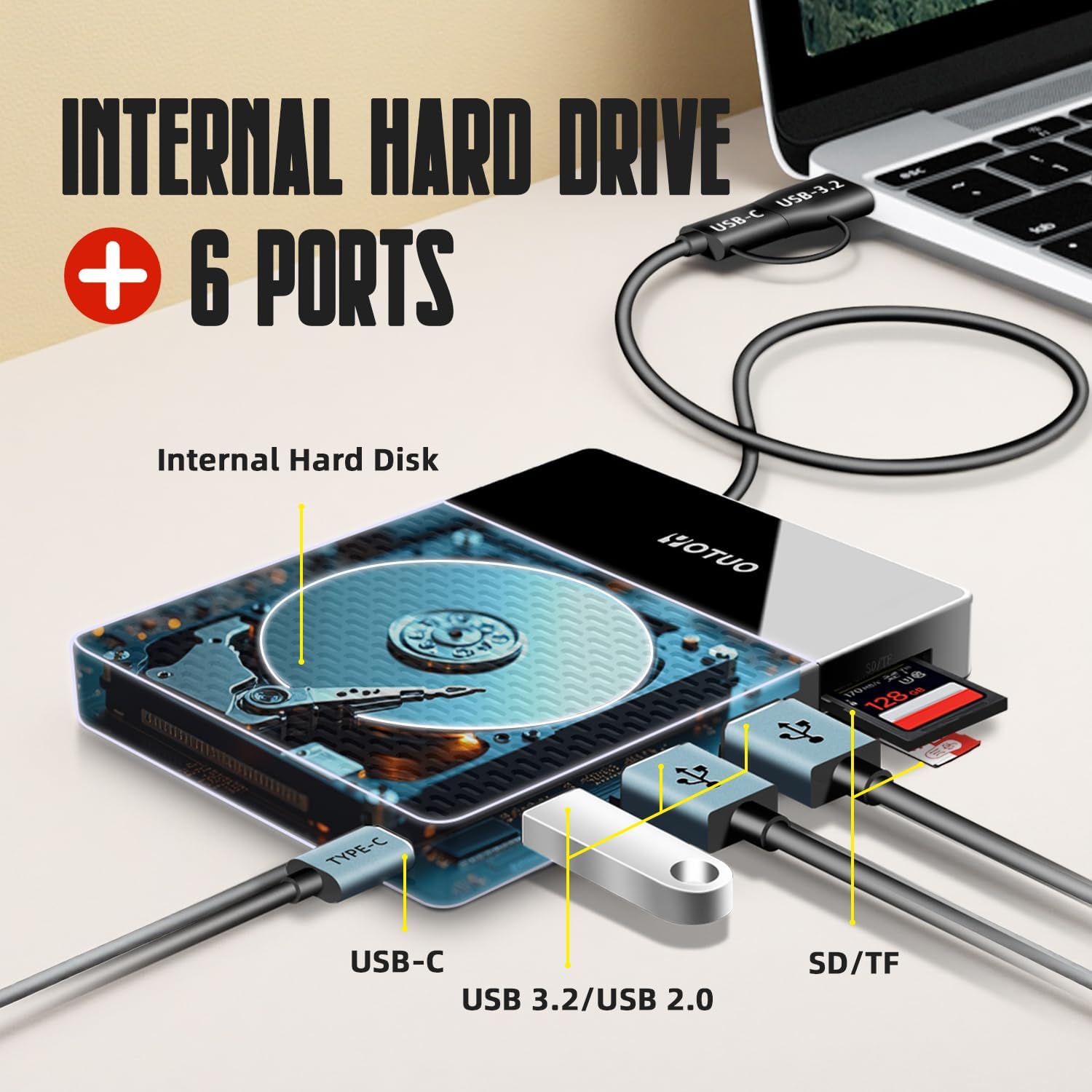 Thumbnail 2 de YOTUO SY-DSHDD01 1TB External Hard Drive and USB-C Hub with SD/TF Reader