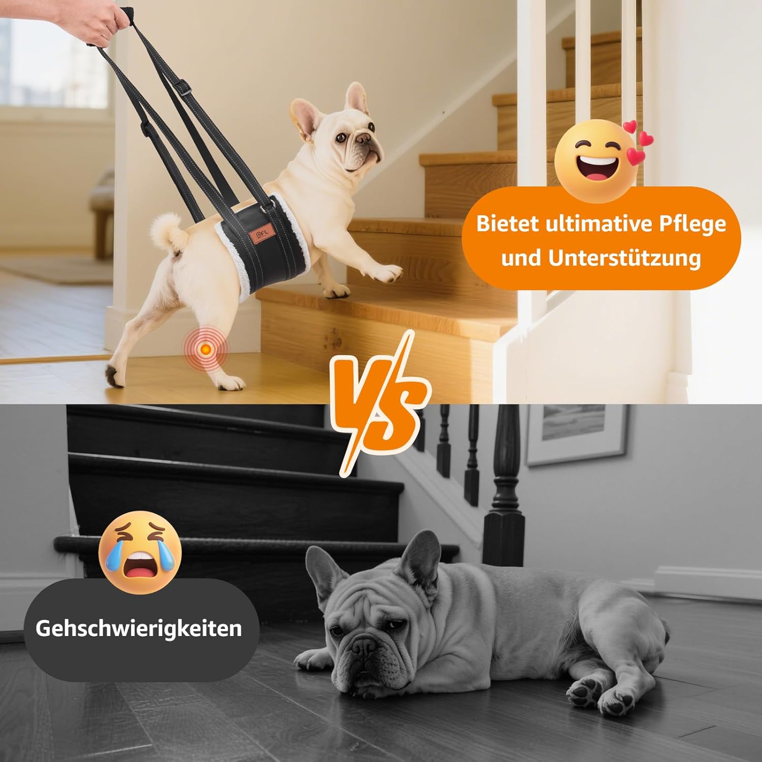Detalle de PICK FOR LIFE Hundegeschirr als Tragehilfe – einstellbarer Rücken- & Lift-Support für kleine bis große Hunde