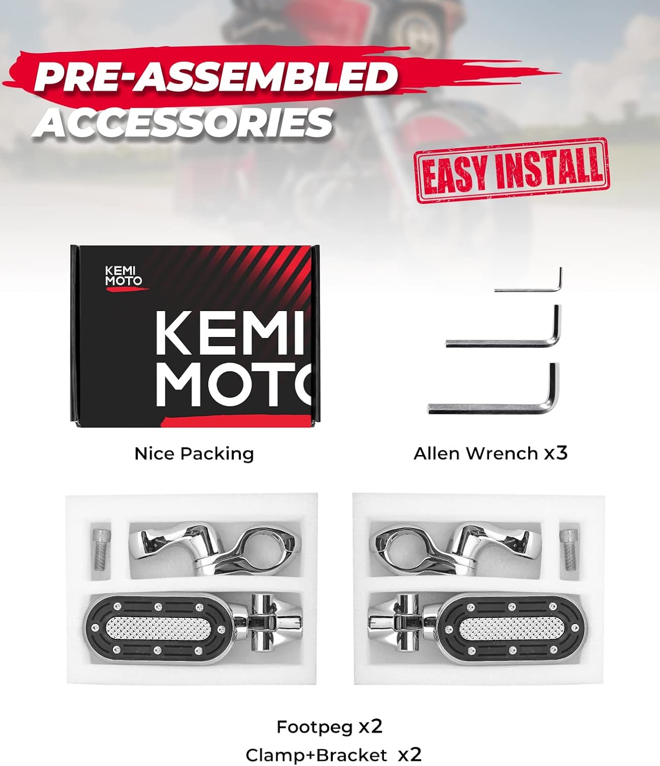 Thumbnail 5 de KEMIMOTO Motorcycle Highway Pegs with Flip-Out Heel Rests for 1-1/4" Engine Guard Highway Bar