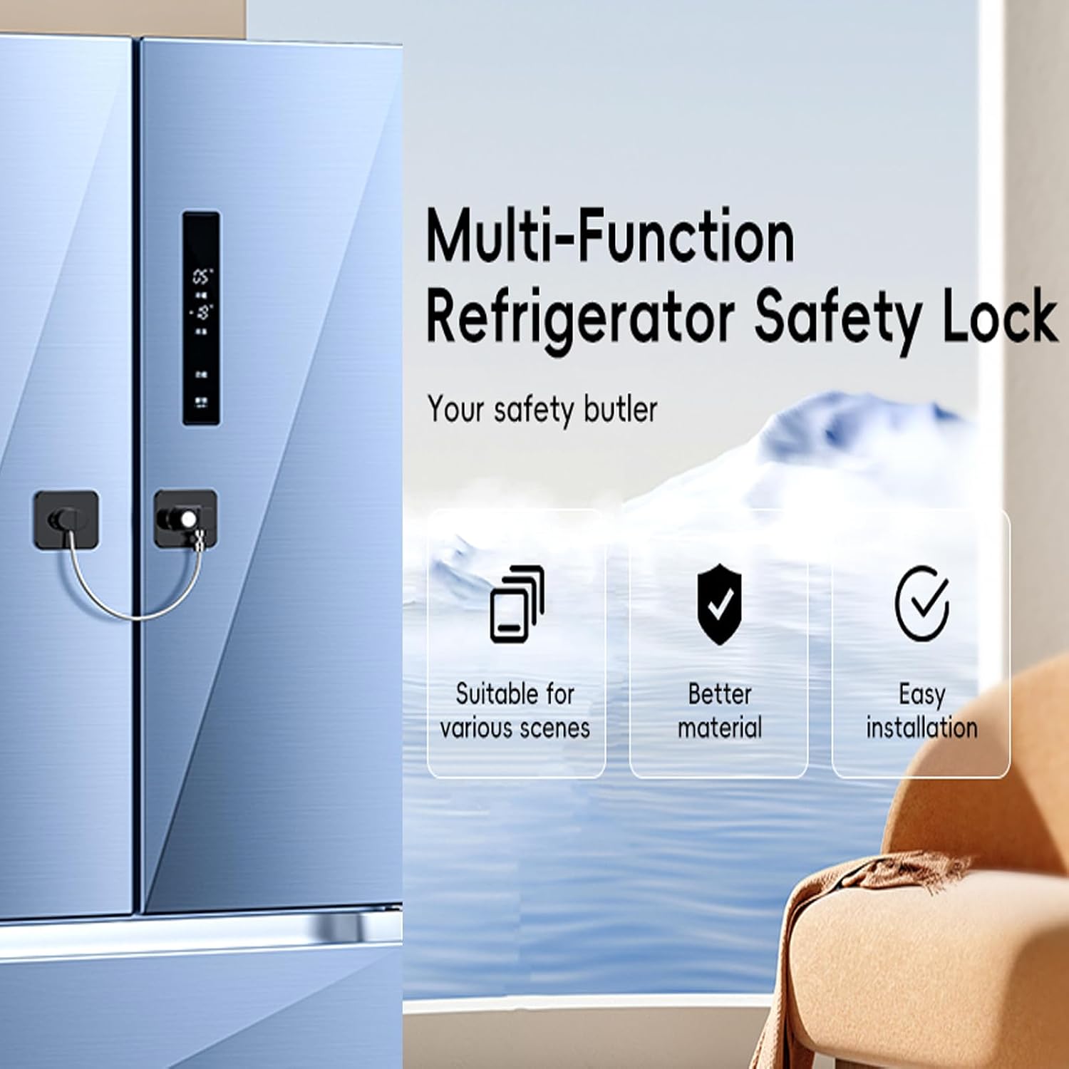 Thumbnail 3 de 2 Pack Refrigerator Locks: Child Proof Door Locks for Fridge, Cabinets and More (No Tools, Peel‑and‑Stick)