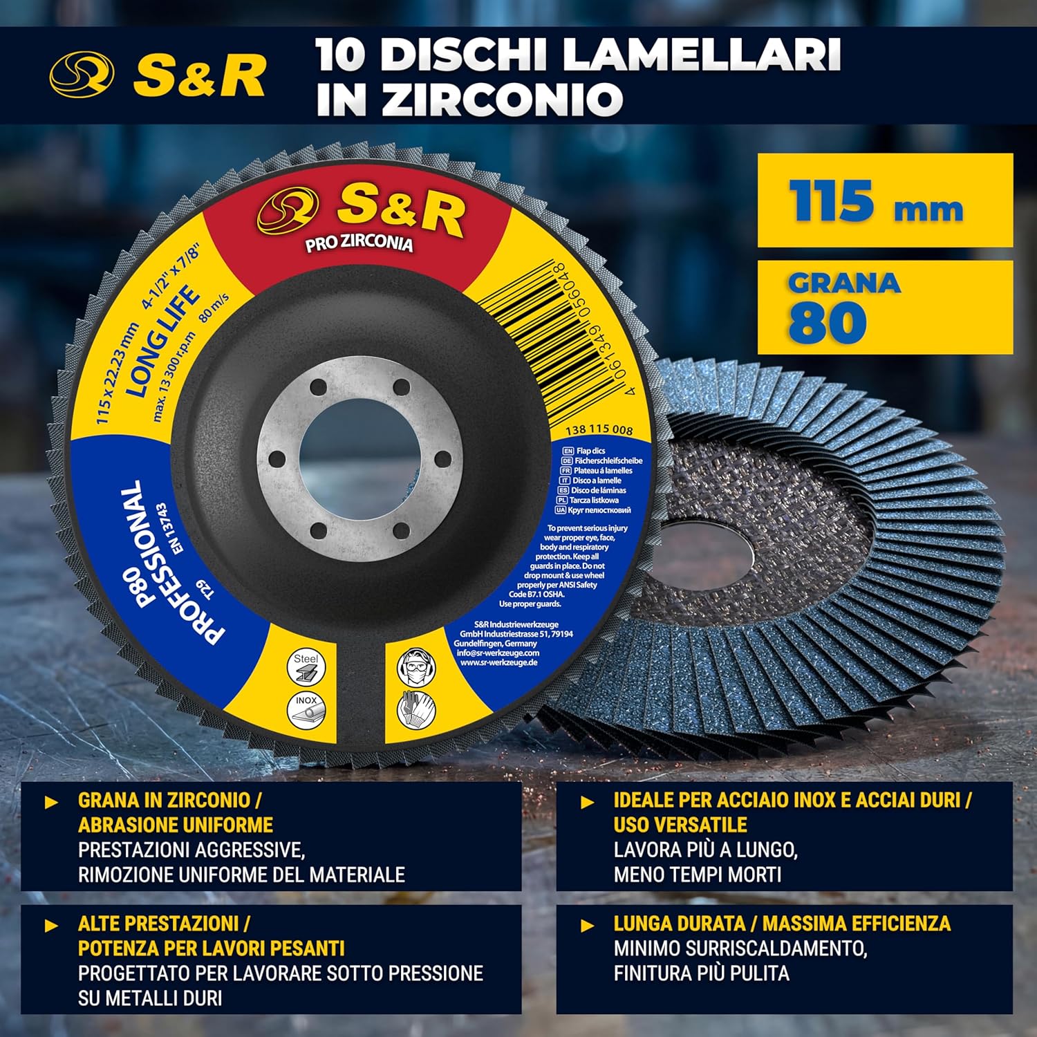 Thumbnail 3 de S&R 10 Dischi Abrasivi a Lamelle 115 mm – Grana 80 per Smerigliatrice