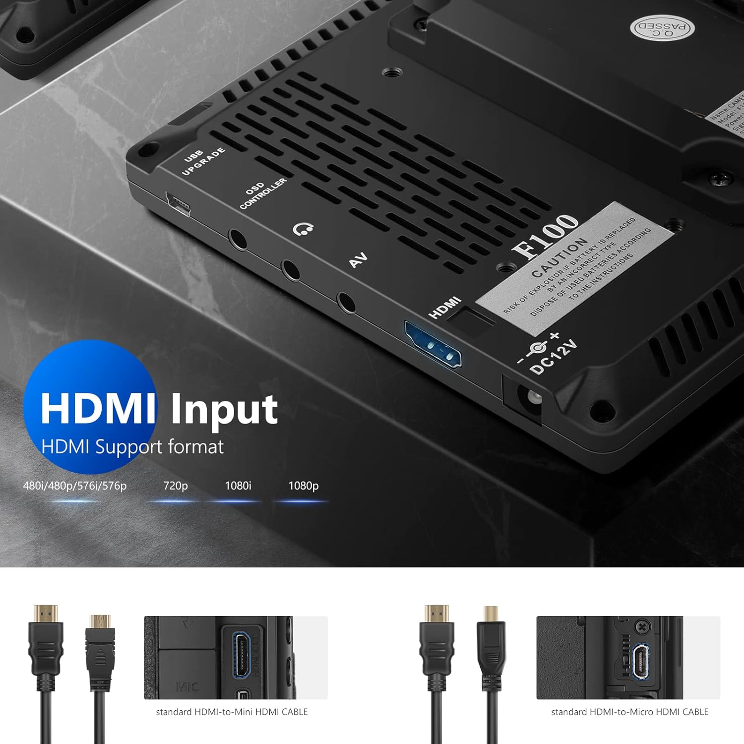 Detalle de NEEWER F100 7-inch IPS Camera Field Monitor (HD Video Assist) with 2600mAh battery