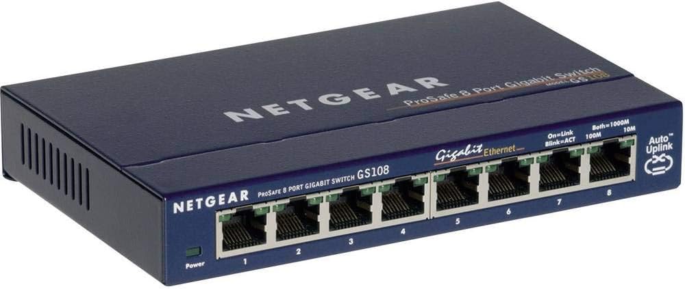 Detalle de NETGEAR GS108GE – 8-Port Gigabit-Switch, lautlos, Plug-and-Play, mit ProSAFE Lifetime-Garantie