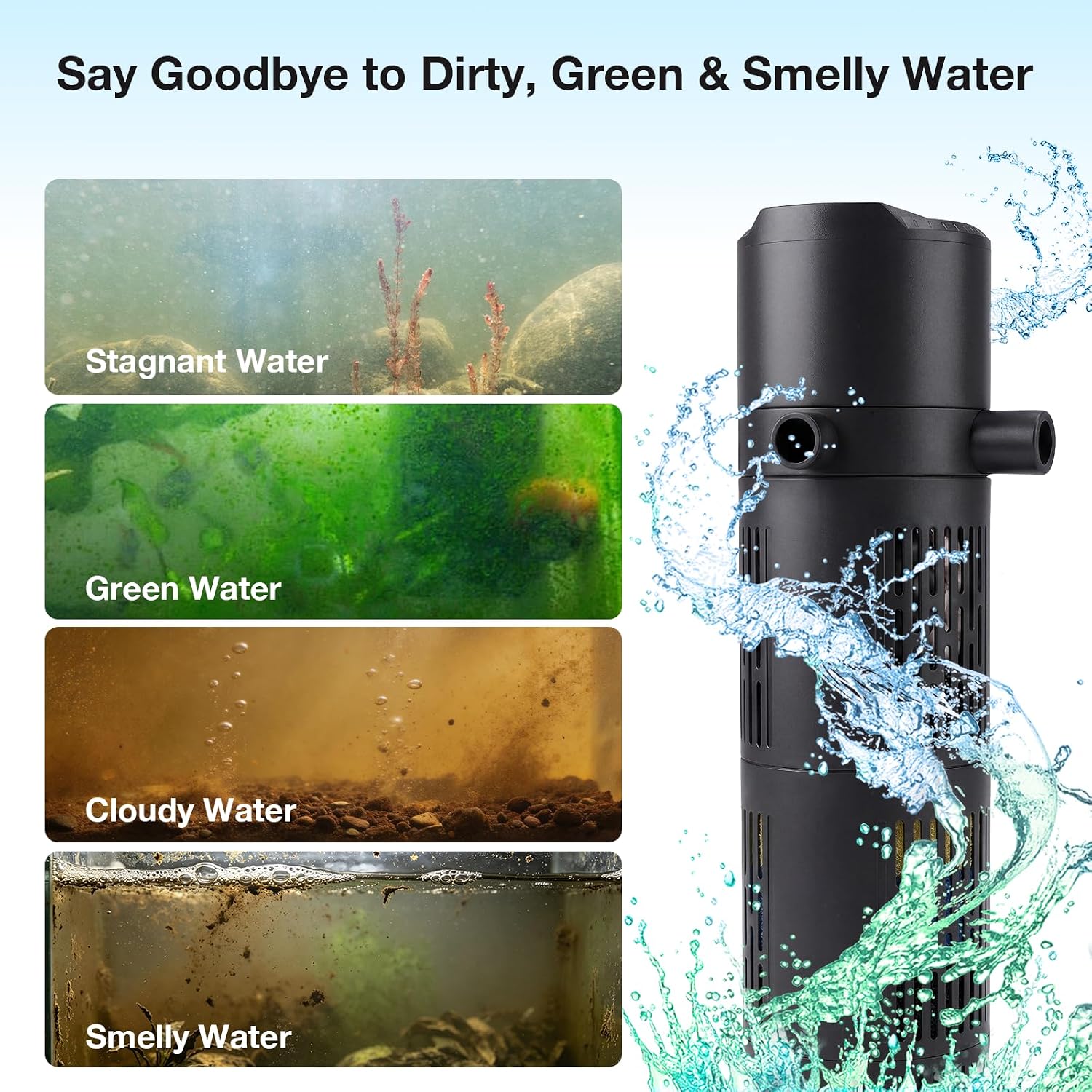Detalle de Aquapapa U-V Fish Tank Filter: 8W, 500L/H Internal Filter with 6-Layer Filtration and UV Sterilisation