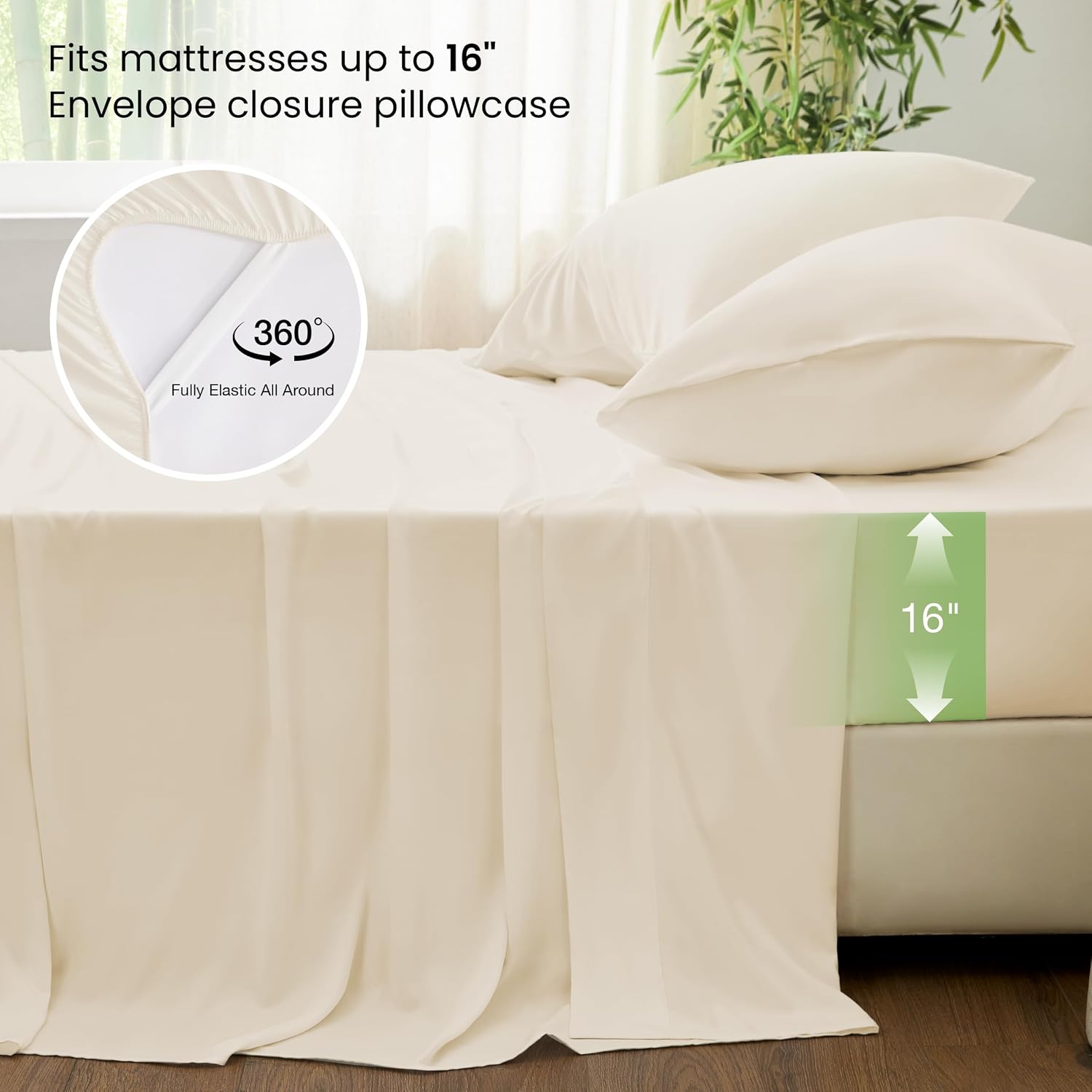 Detalle de Love's Cabin 4 Piece Queen Sheet Set: 100% Rayon Derived from Bamboo, Cooling & Breathable