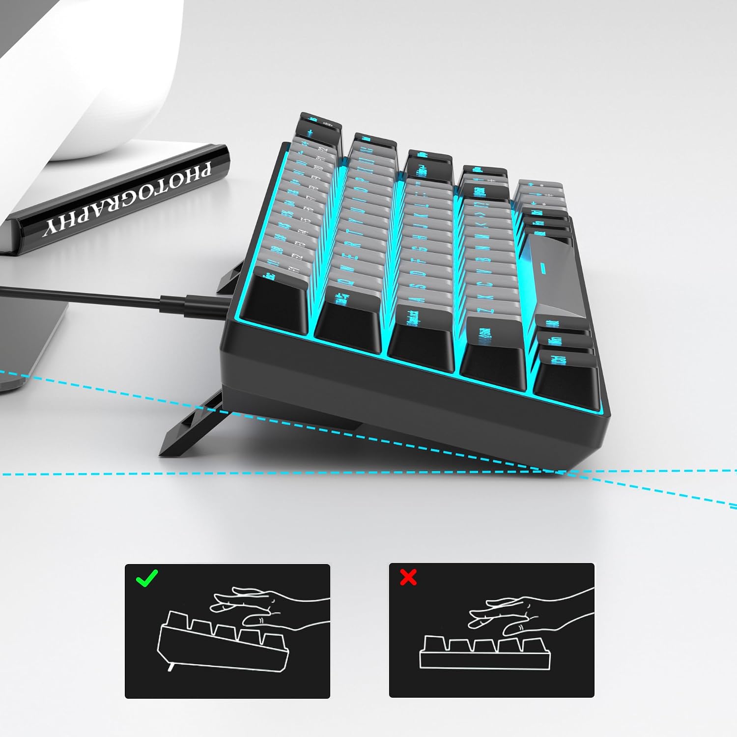Detalle de MageGee MK-Box 60% Mechanical Keyboard, 68 Keys, Blue Switches and LED Backlighting