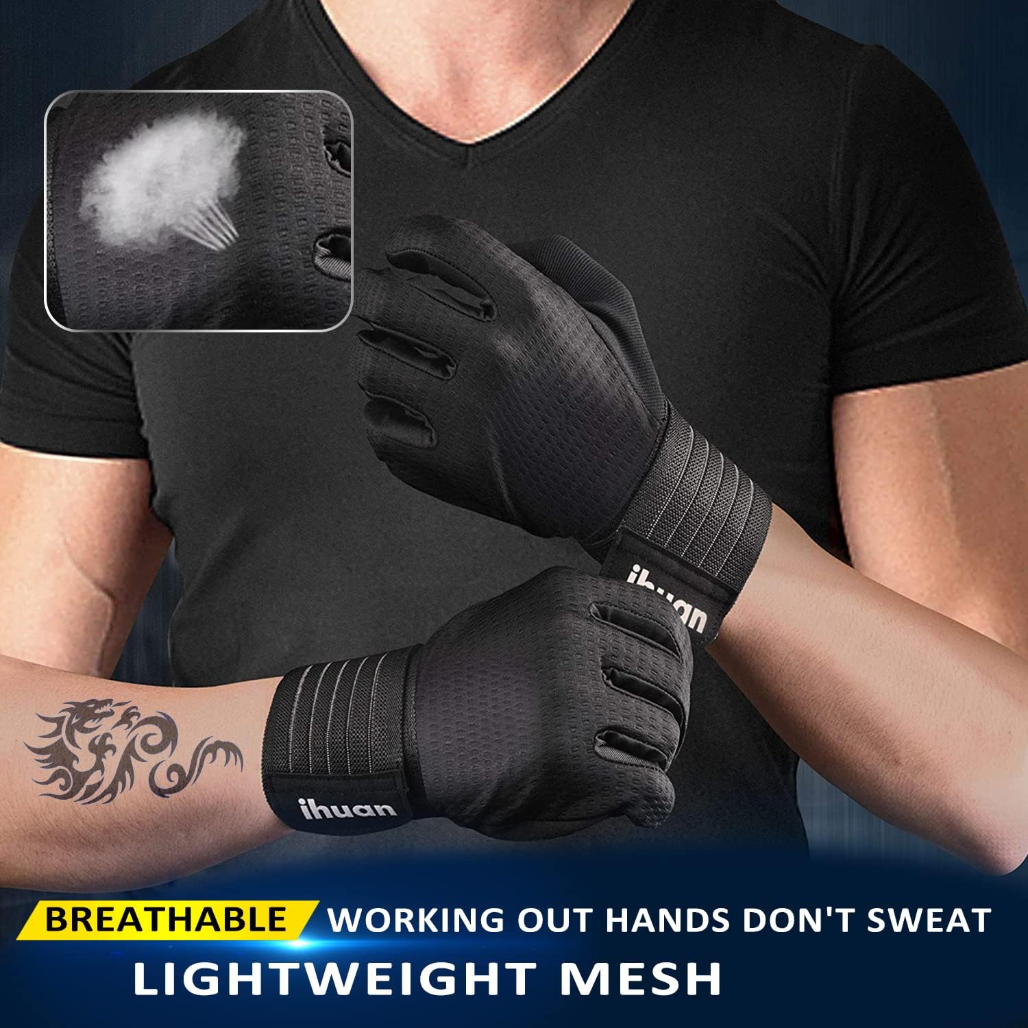 Detalle 2 de ihuan full finger workout gloves xl Full-Finger Weightlifting Gloves with Wrist Wraps