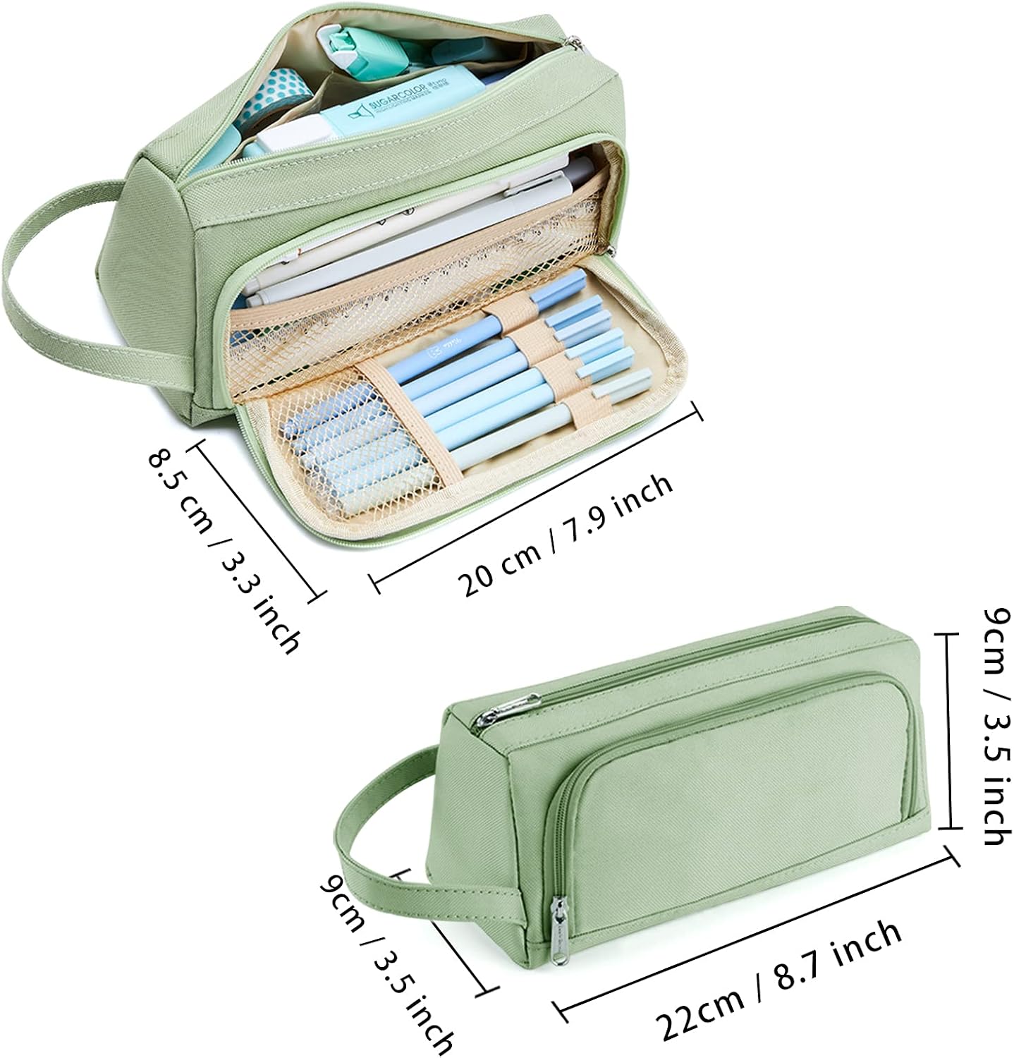 Thumbnail 1 de KALIDI Big Capacity Pencil Case 2 Compartments – Green, 8.7 x 3.5 x 4.3 inches