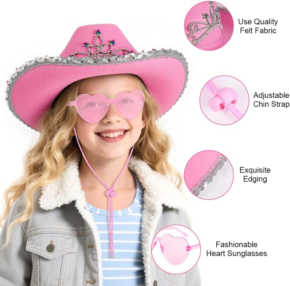 Detalle de AUYAO CowboyHut Kinder Fashion Westernhut – vielseitiges Kostüm-Set mit Bandana und Sonnenbrille