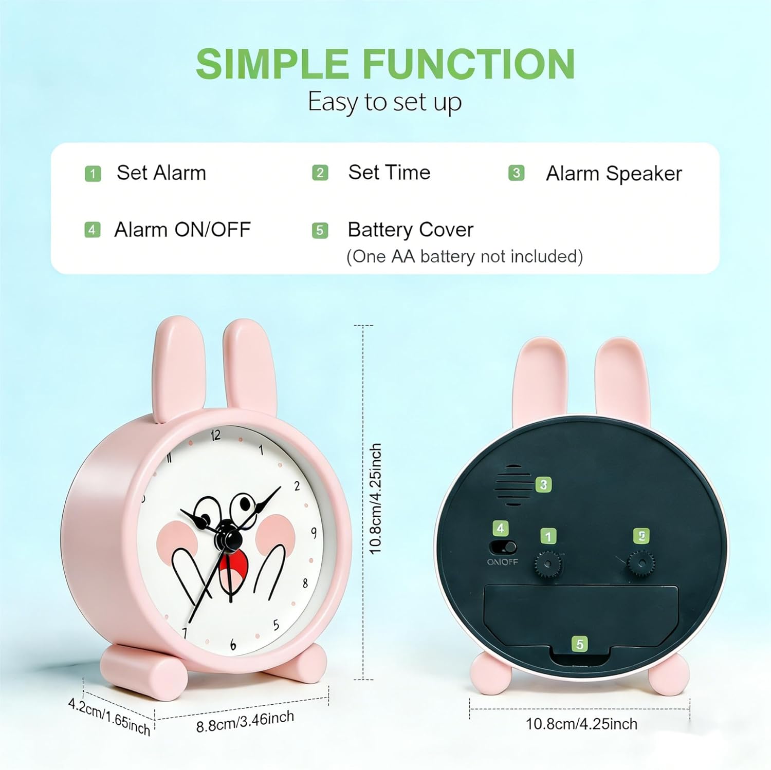 Thumbnail 5 de YsyYey Kids Alarm Clock: Silent, Rabbit-Shaped Analogue Clock for Beginners