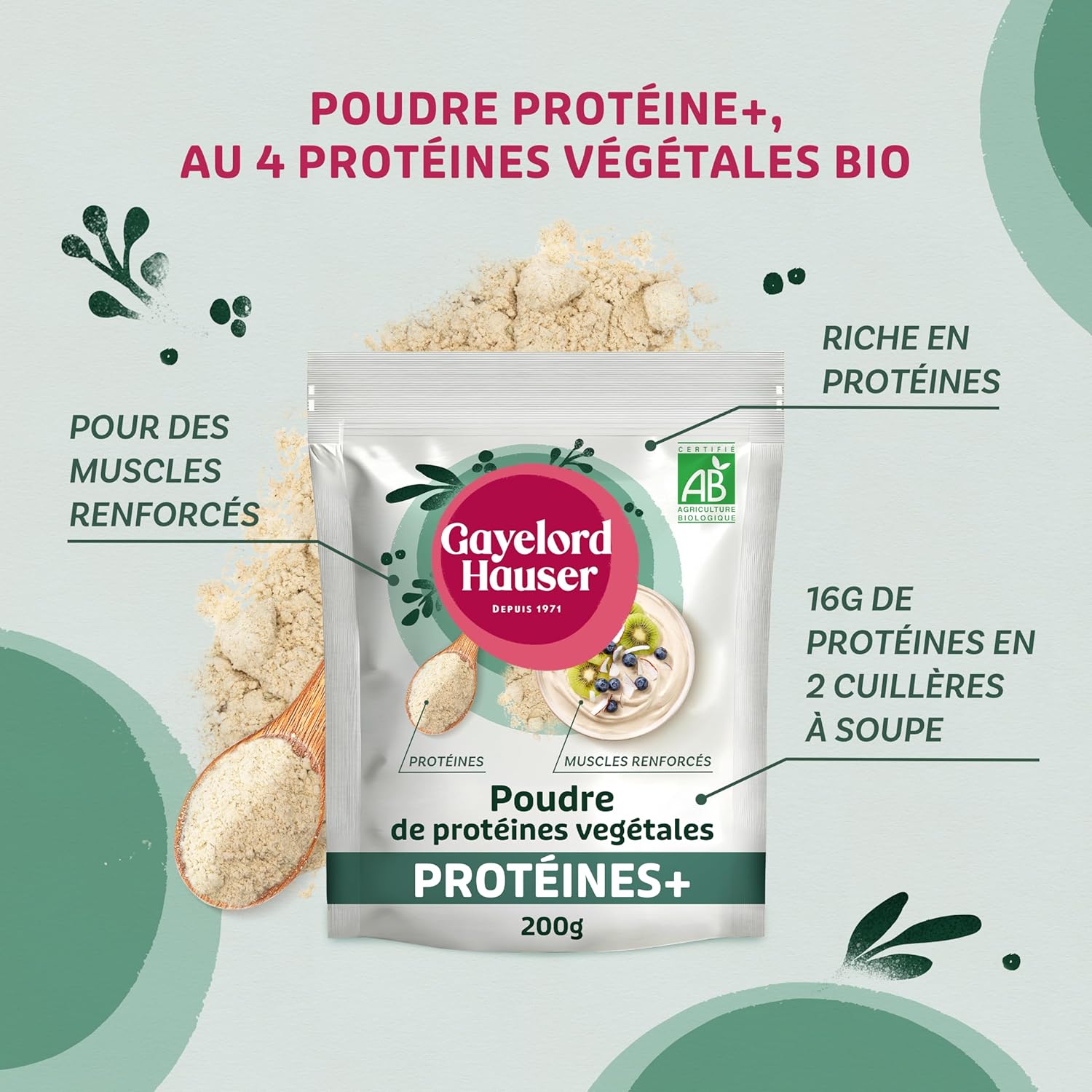 Detalle de GAYELORD HAUSER – Poudre de Protéines végétales Bio, 200 g