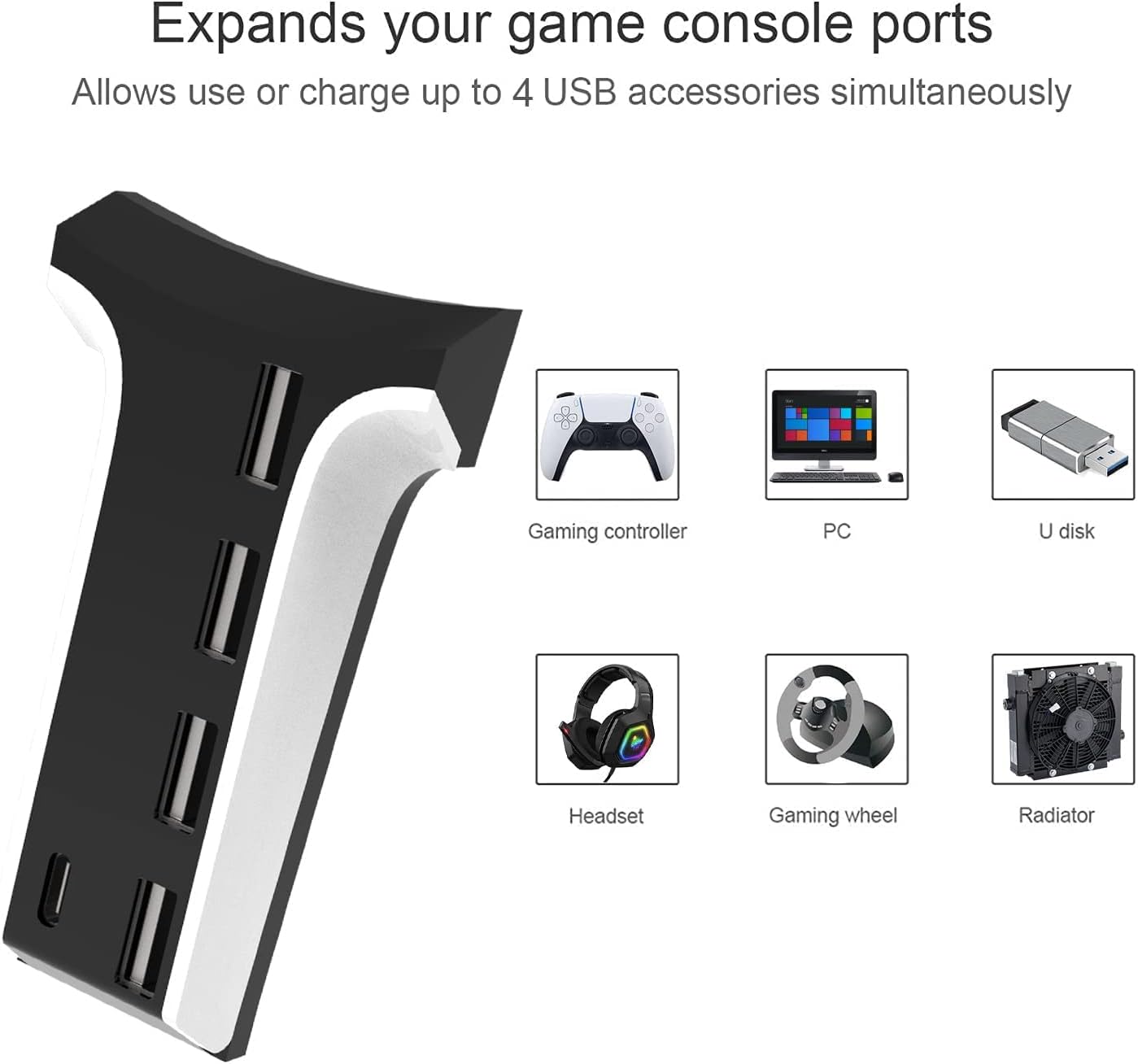 Detalle de 5-Port USB Hub for PS5 Console Expansion – Compact, High-Speed USB Hub