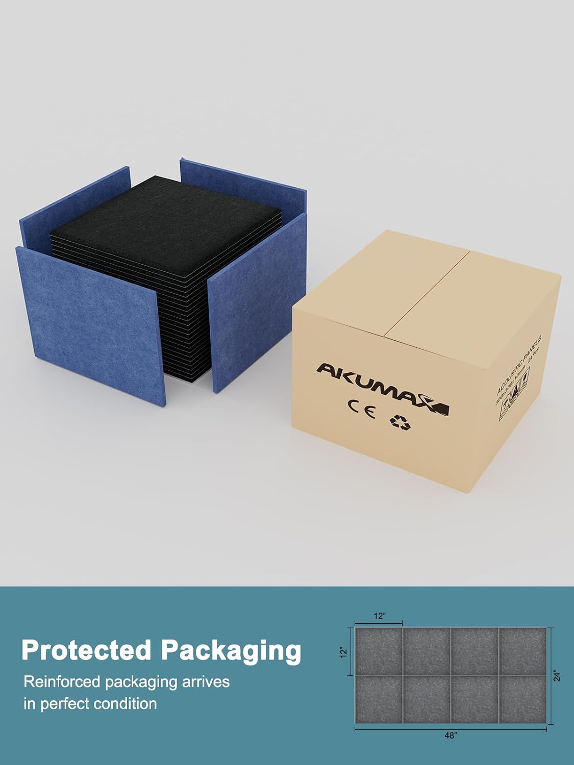 Thumbnail 5 de AKUMAX Acoustic Wall Panels, 12-Pack Black Peel-and-Stick PET Felt Tiles