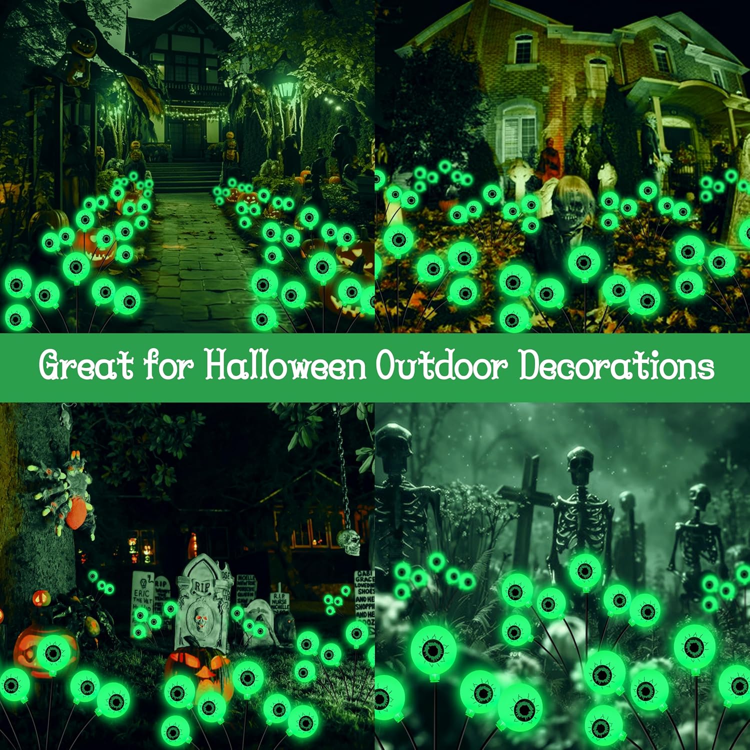 Detalle 1 de Kohlrabi 4-Pack Solar Halloween Eyeball Lights, Green 24-LED Swaying Outdoor Stakes