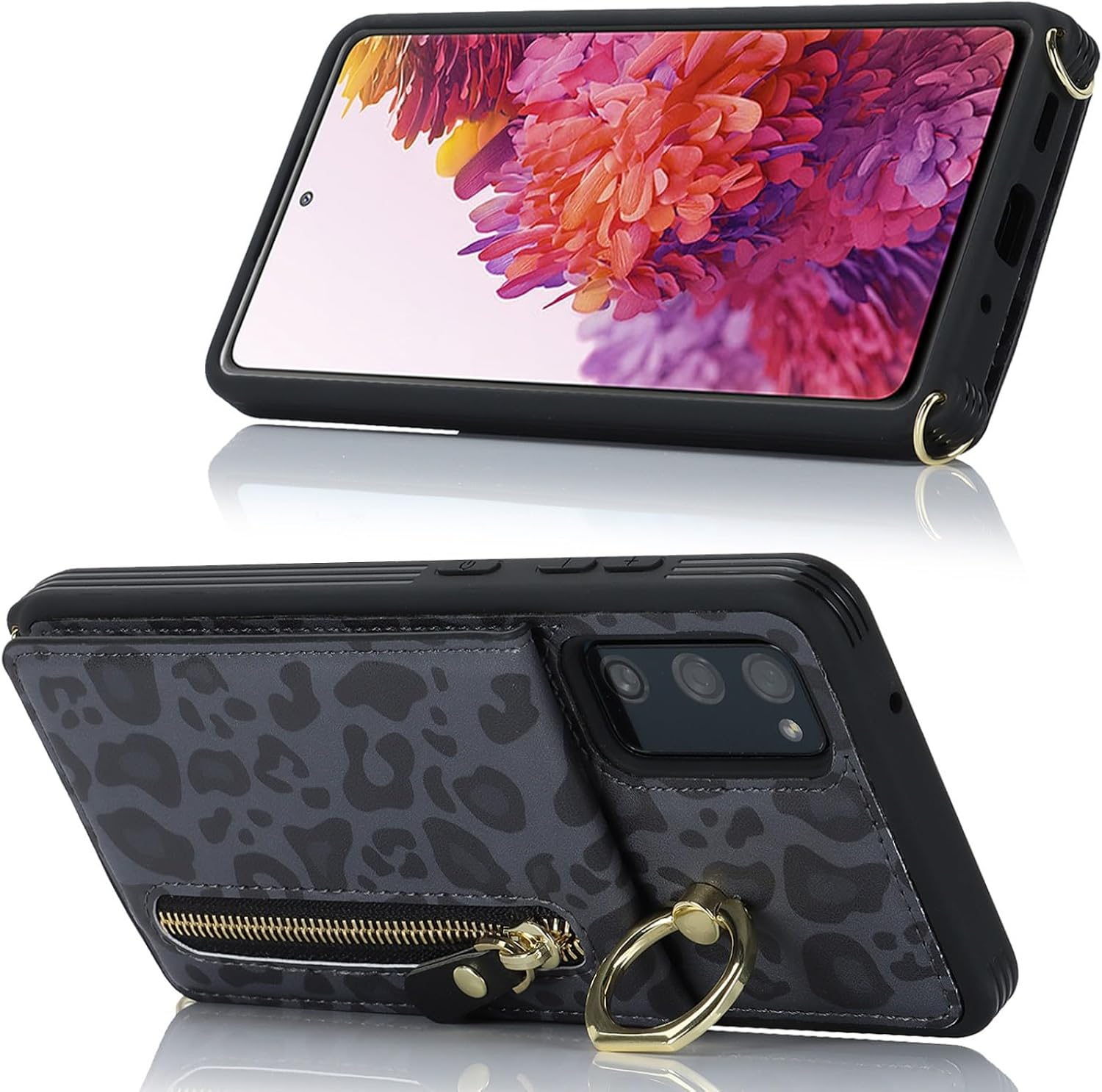 Detalle de Zouzt Wallet Case with Cord and Card Holder for Samsung Galaxy S20 FE (Black Leopard)