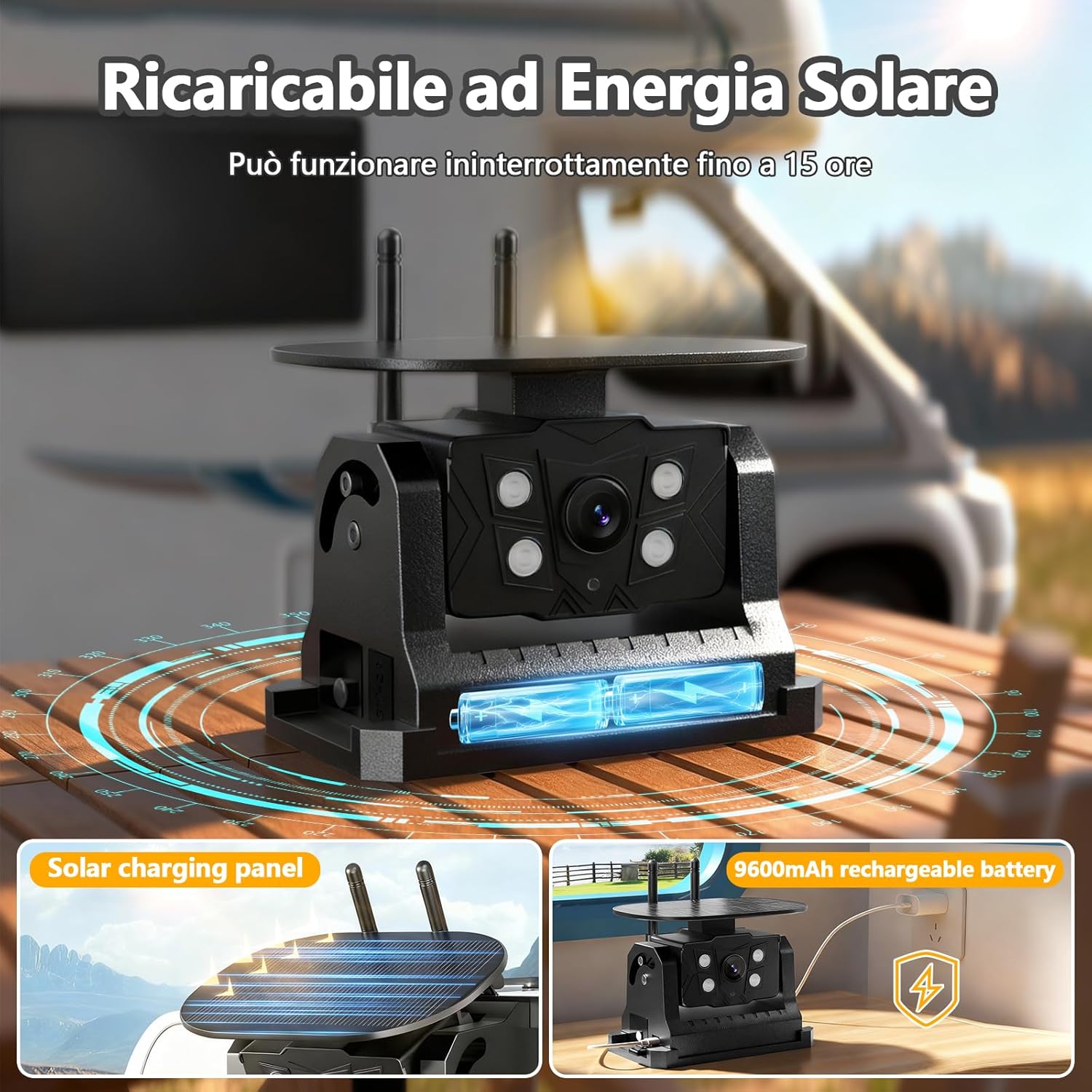 Thumbnail 3 de VASTEND VS-7C Telecamera solare retromarcia wireless magnetica con monitor 7" 1080P e visione notturna
