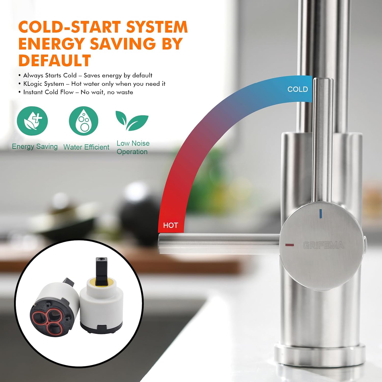 Thumbnail 4 de GRIFEMA G4008 Kitchen Sink Tap Mixer with Single Lever and High Arc 360° Swivel (Stainless Steel, Chrome finish, A+)