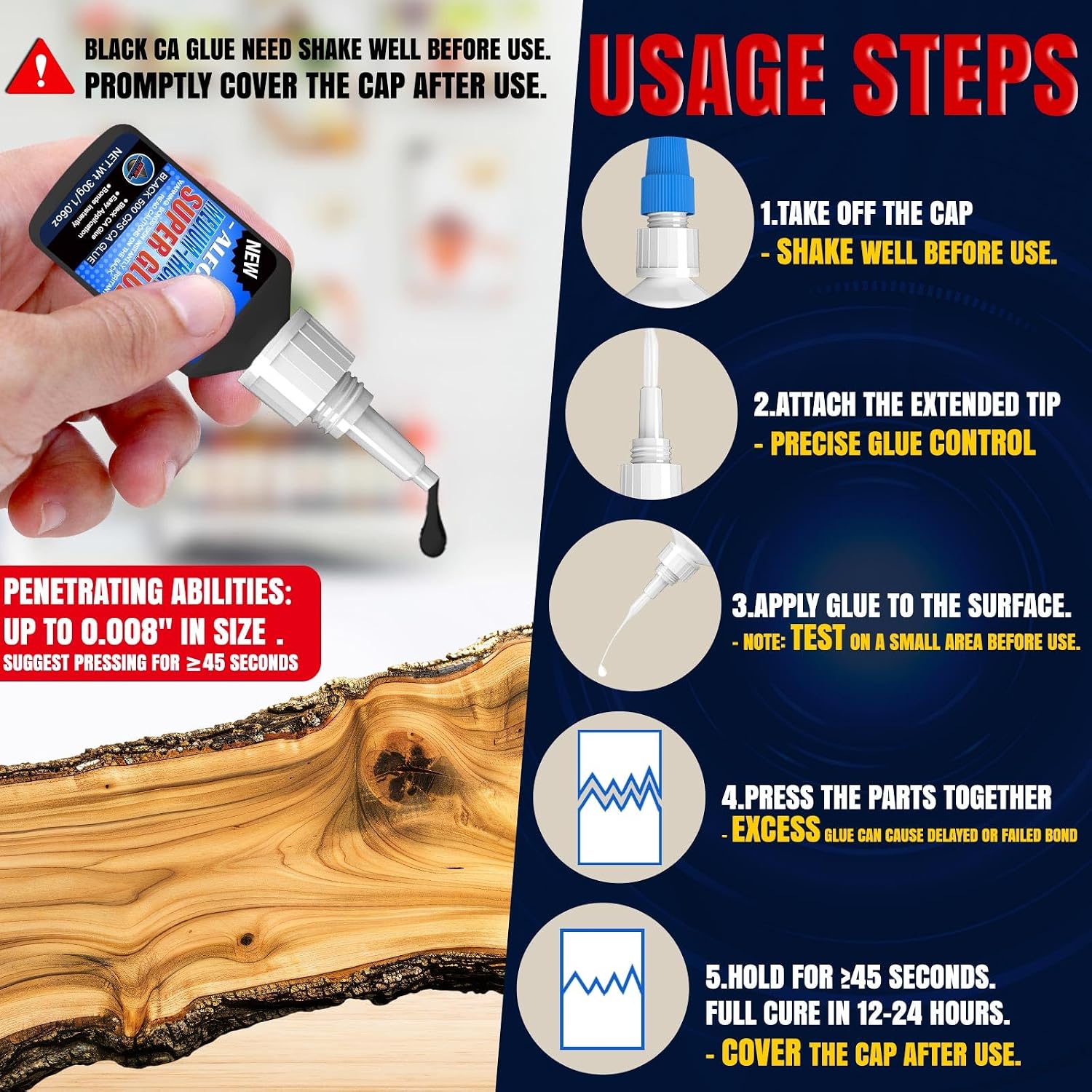 Thumbnail 4 de ALECPEA Black Medium CA Glue 30g for Dark Repairs – 500 cps, ideal for rubber, leather and dark plastics