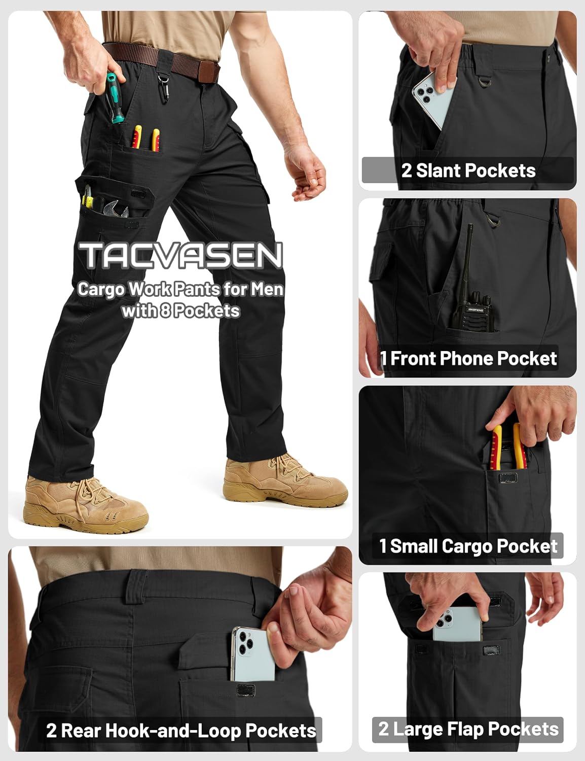 Detalle de TACVASEN Men's Tactical Pants Ripstop