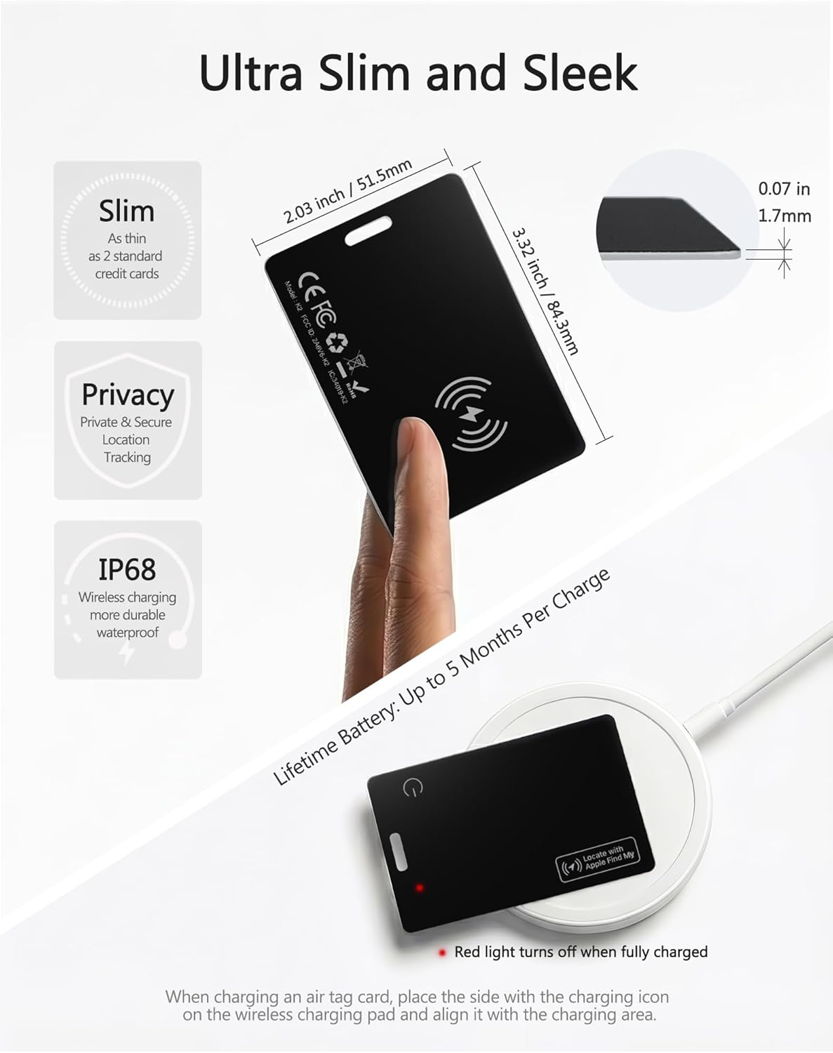 Detalle de 2 Pack Apple MFi Certified Wallet Tracker Card (1.7mm) for Find My – IP68 Waterproof & Slim