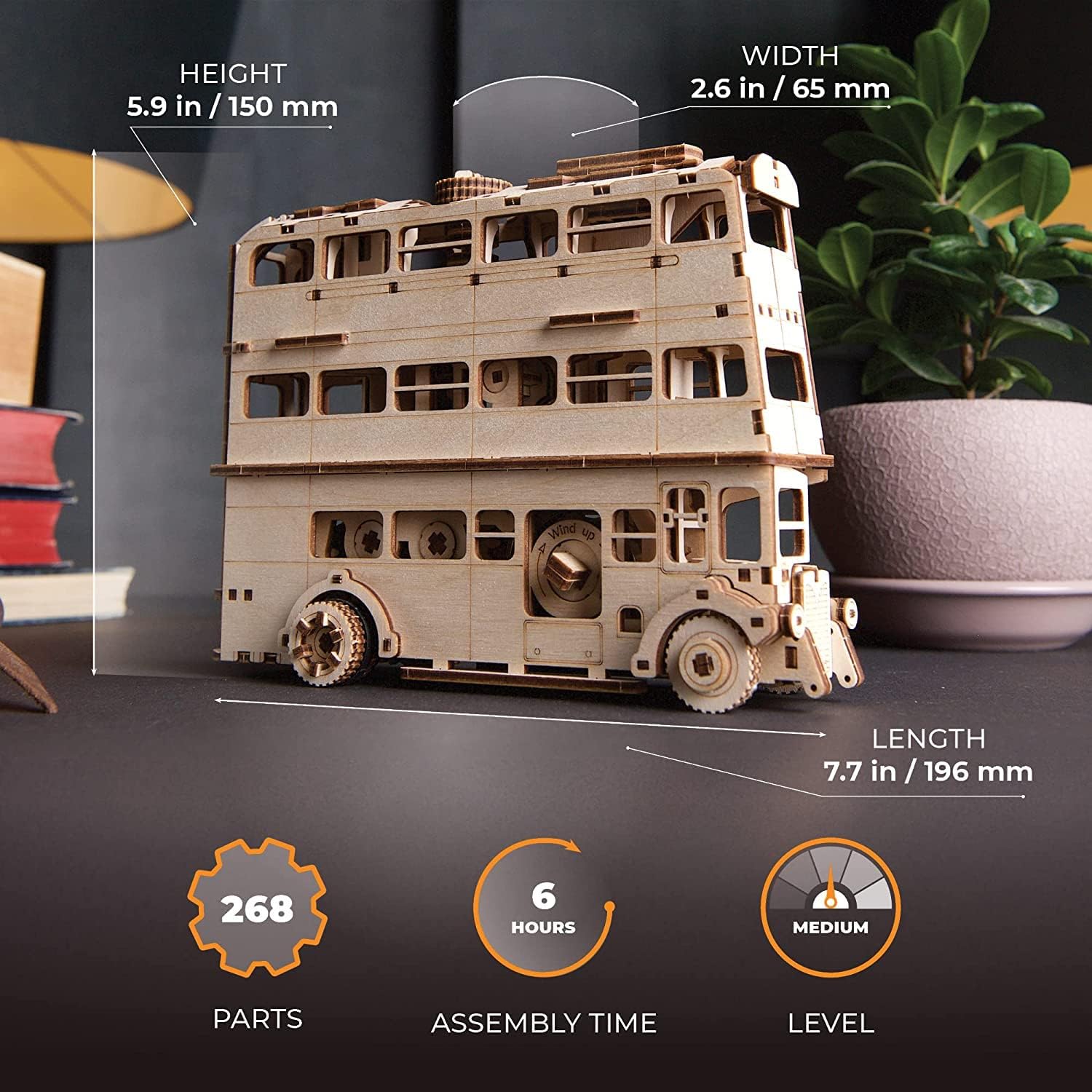 Detalle de UGEARS Harry Potter Knight Bus – Maquette mécanique en bois à assembler