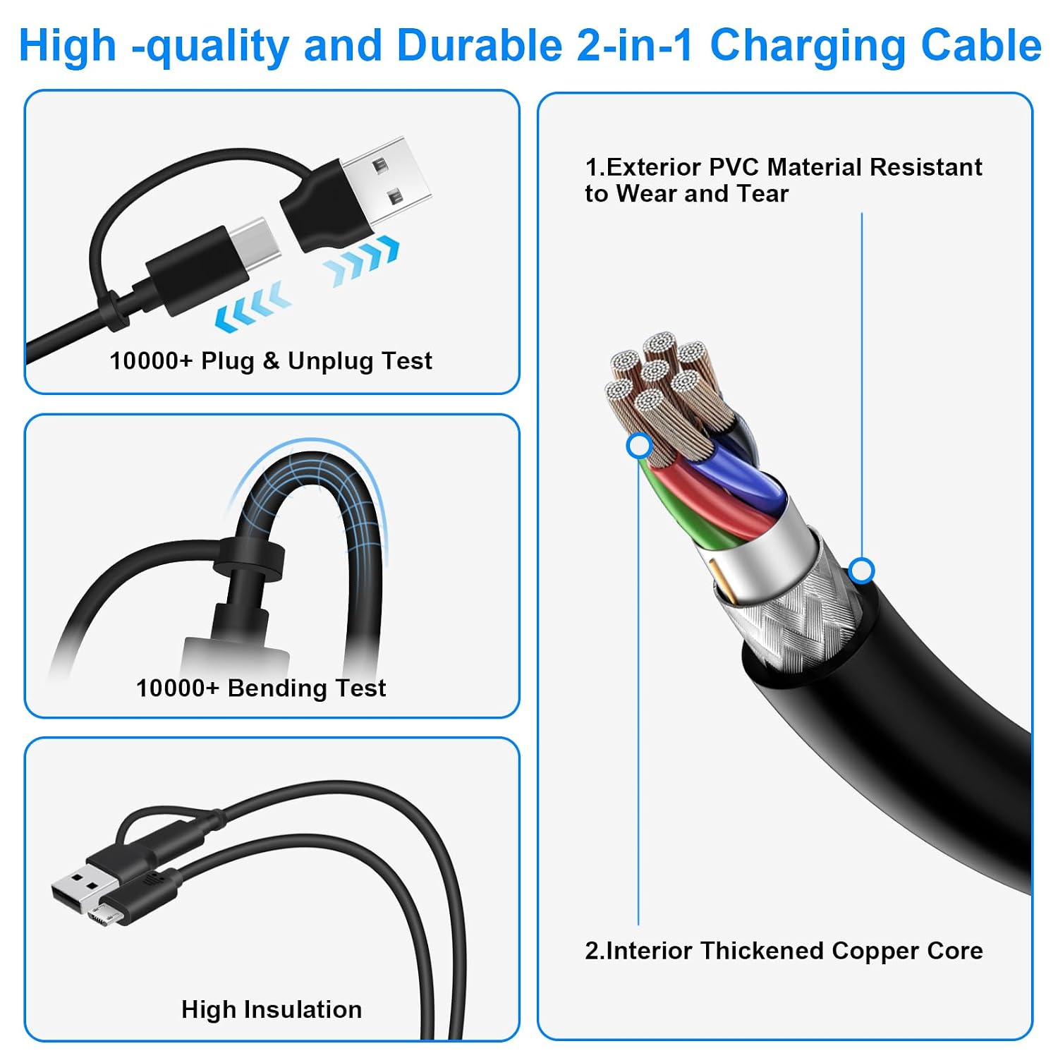 Detalle de EGK 5FT Micro USB Cable: 2-in-1 USB-A/USB-C Charging & Data for Legacy Devices