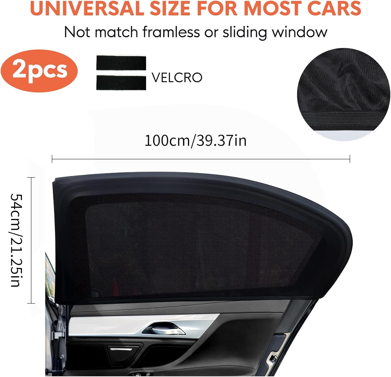 Thumbnail 1 de 2 Pack Car Window Shades for Baby (54 x 100cm) Breathable Mesh Sun Shades – Universal Fit for 99% of Vehicles