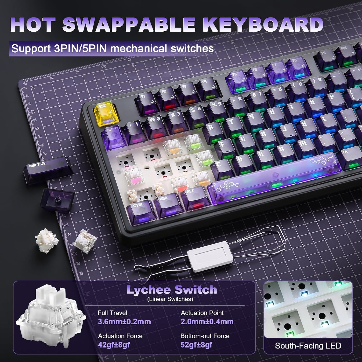Thumbnail 6 de MIKIBY AK980 Pro Wireless Mechanical Gaming Keyboard, Purple, TFT Display
