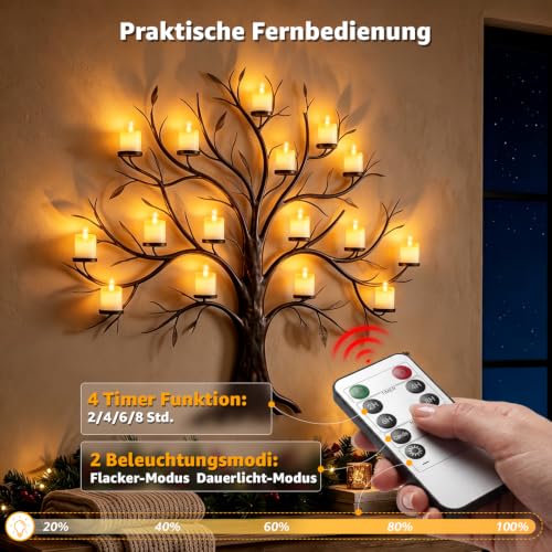 Detalle de Ollny LED-Teelichter, 12er-Set mit Ladestation, Fernbedienung und Timer