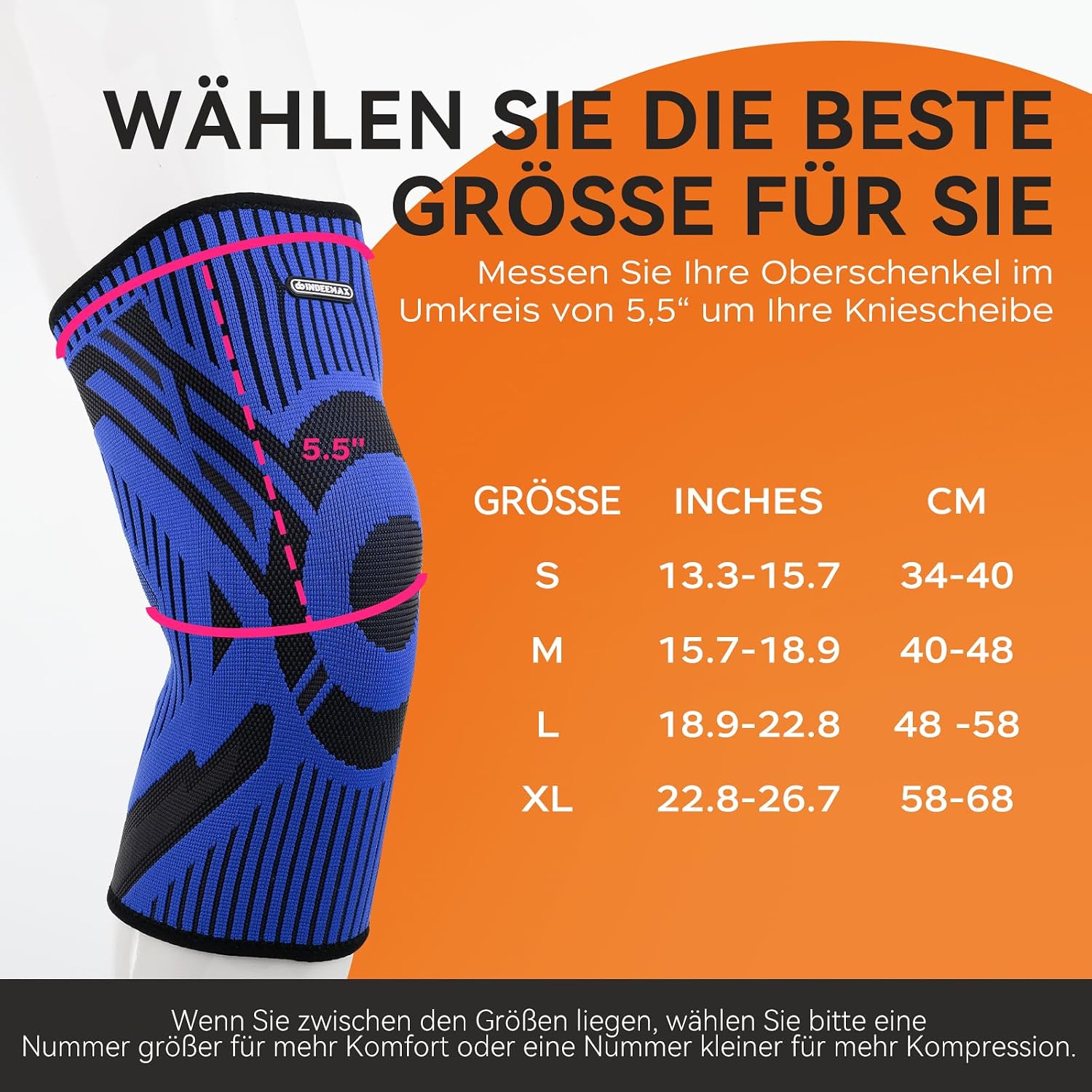 Detalle de INDEEMAX Kniebandage im 2er-Set für Damen & Herren, Kompression mit rutschfestem Silikonstreifen (Arthritis, Meniskus, ACL), Rosa, M