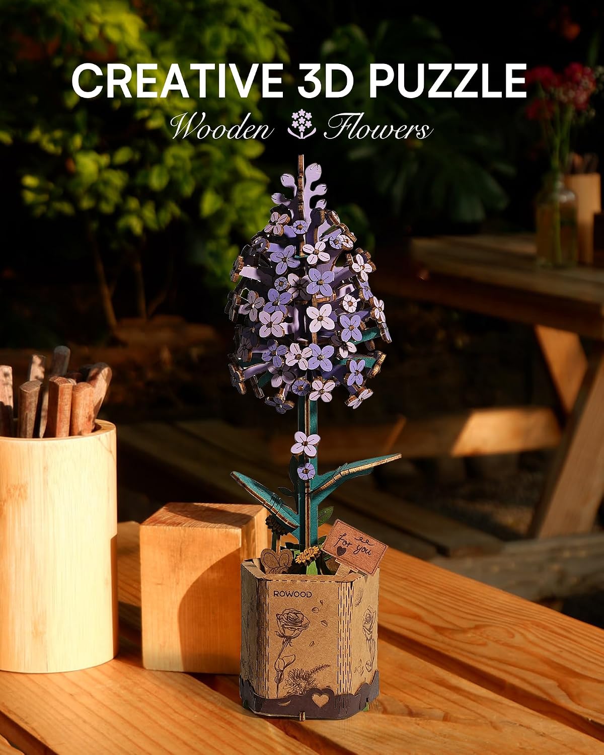Detalle 2 de rowood 3D Wooden Flower DIY Puzzle Kit – Assemble an Artificial Flower Bouquet for Home Décor & Valentine Gifts