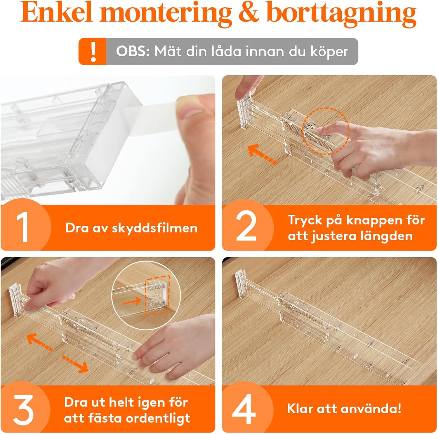 Detalle de Lifewit 4-pack lådavdelare, justerbara 40,6–56 cm, 6 cm höga