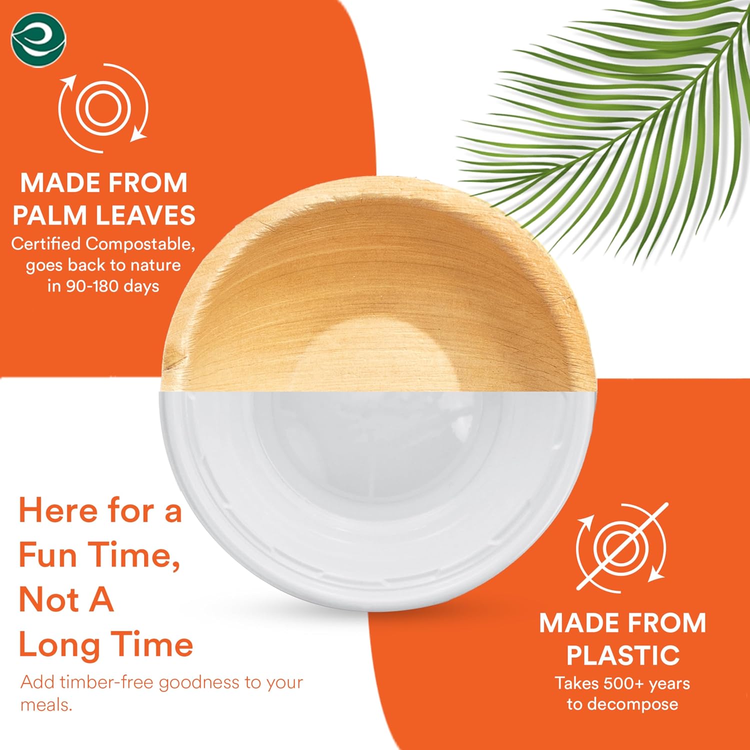 Thumbnail 6 de ECO SOUL 50 Disposable Palm Leaf Bowls, 6 inch (16oz / 475ml) compostable round bamboo-style bowls