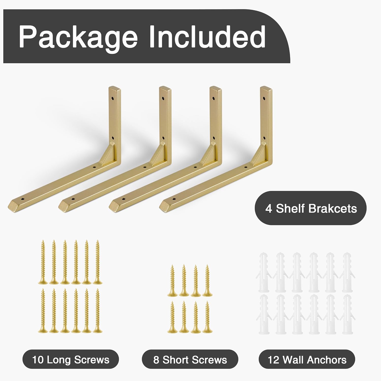 Detalle de Ouvin Heavy Duty Shelf Brackets 10 inch – 4 Pack, Gold Iron Wall Mount Triangles with Screws