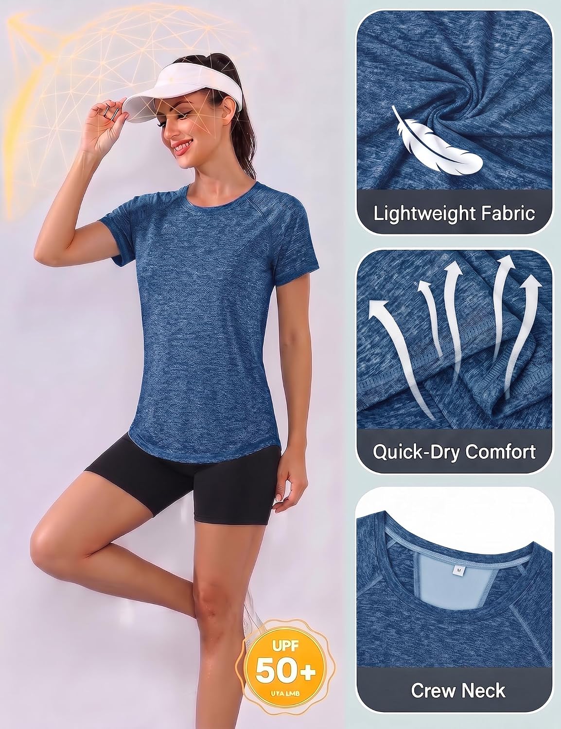 Detalle de Gyabnw Maglie Palestra Donna – Manica Corta in Tessuto Mesh, Girocollo, Abbigliamento Fitness