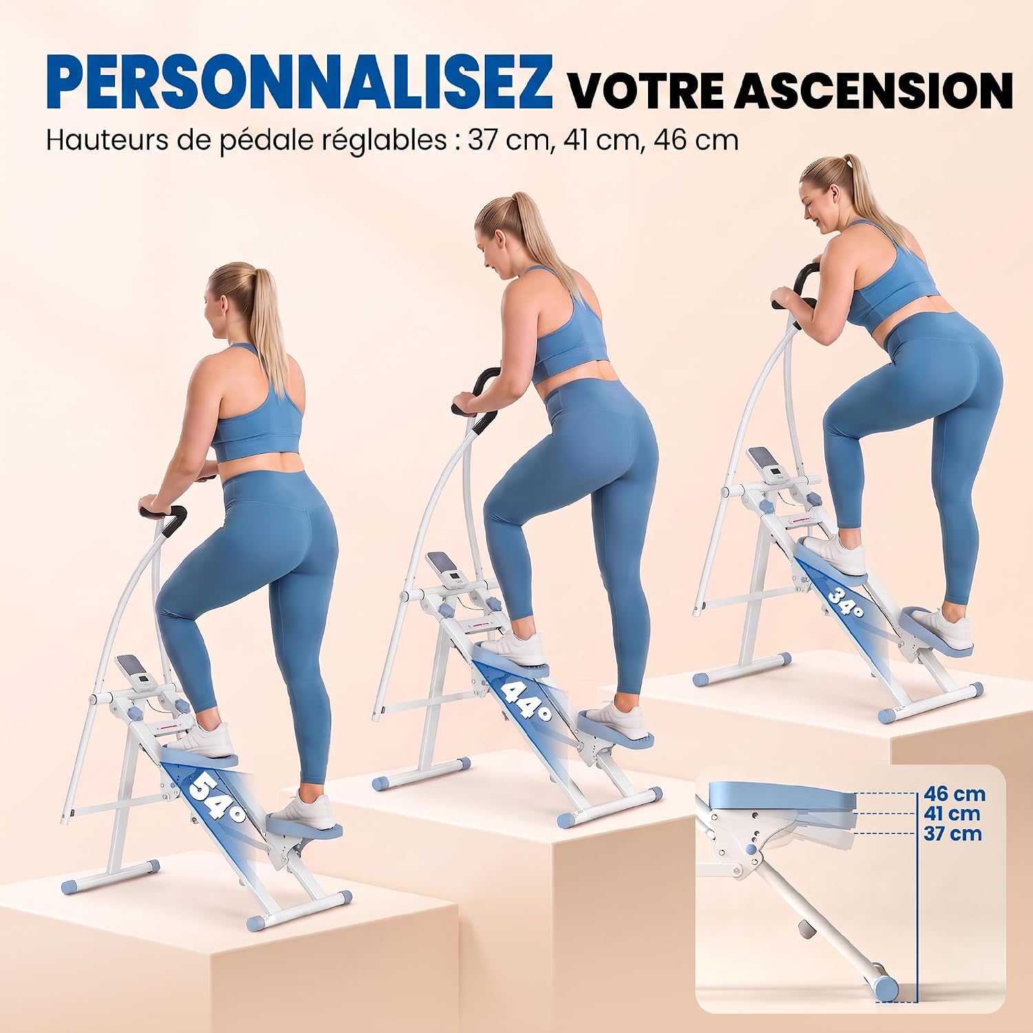 Detalle de SPORTNOW A90-406V00WT verticale trapstepper met verstelbare pedalen en lcd-monitor