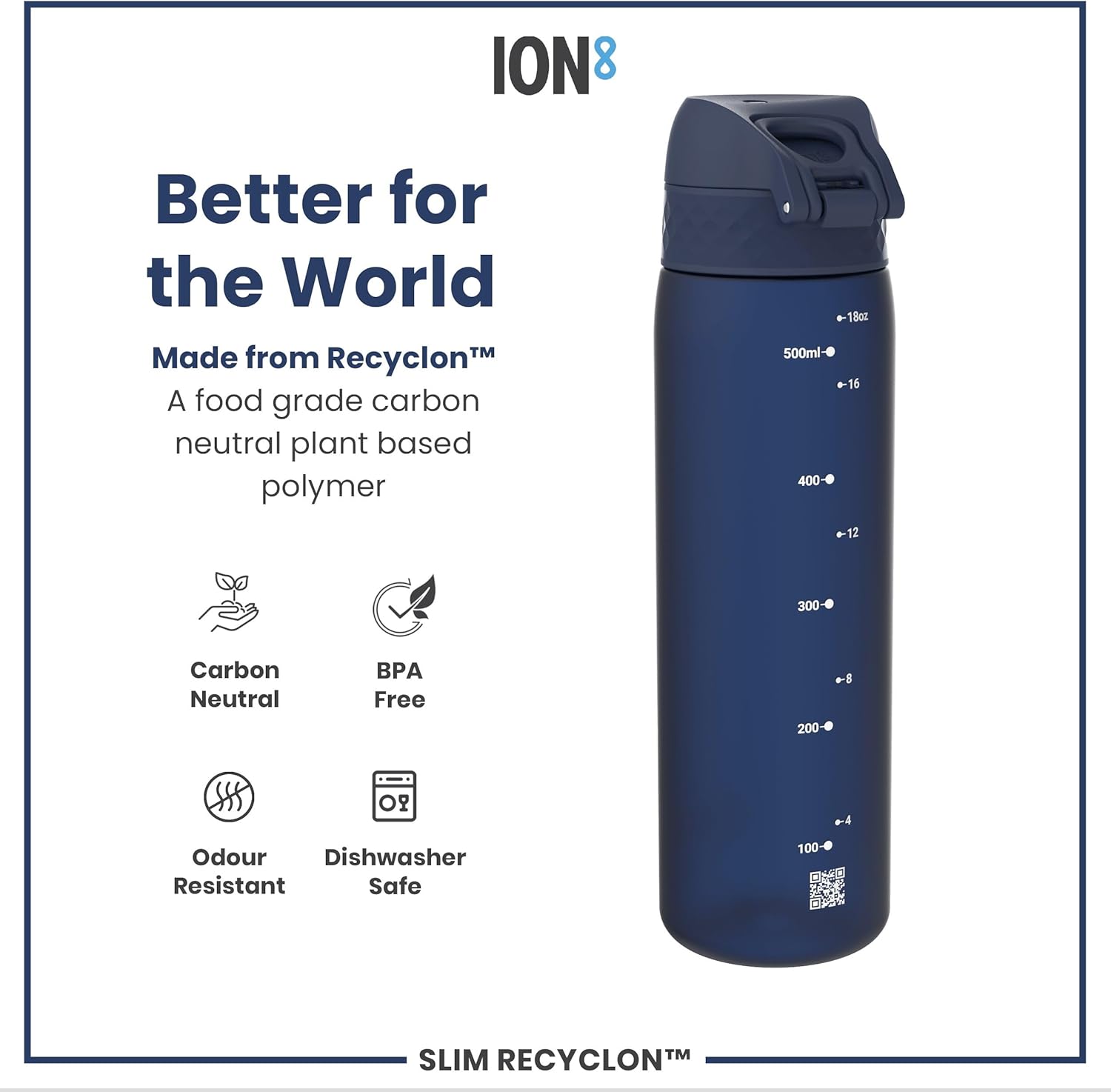 Thumbnail 4 de Ion8 Water Bottle 500 ml / 18 oz – Leak-Proof, BPA Free, Navy