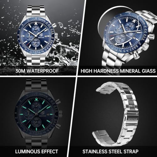 Thumbnail 3 de BENYAR Montre Homme Chronographe Étanche Lumineuse – Grand Cadran 45 mm, Bracelet Acier Inoxydable