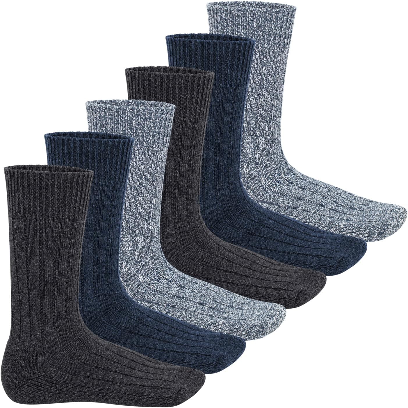 Thumbnail 1 de 6 Pairs Men's Wool Winter Socks with Terry-Cloth Soles and Wide Cuffs
