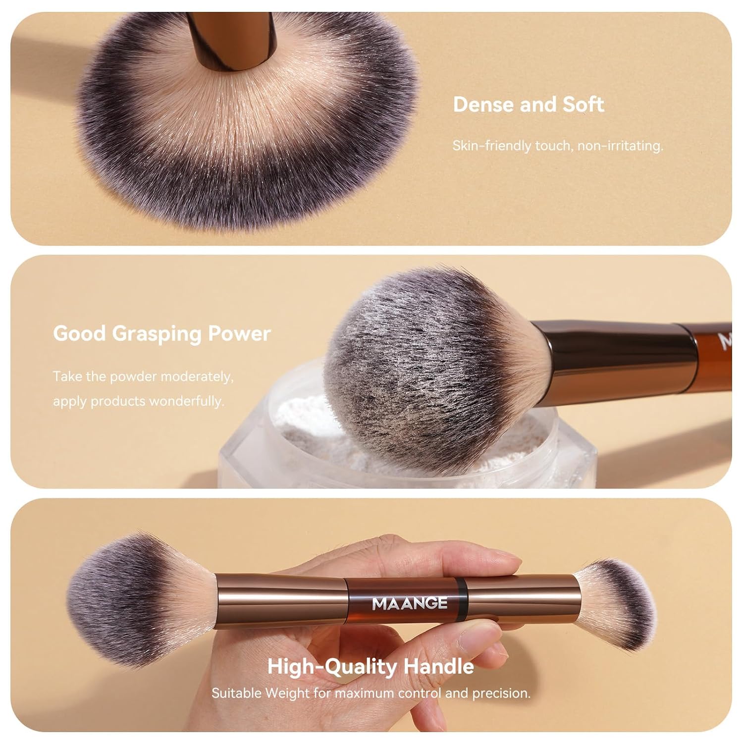 Thumbnail 3 de MAANGE 13-Piece Dual-Ended Foundation Makeup Brush Set with Bag (Coffee)