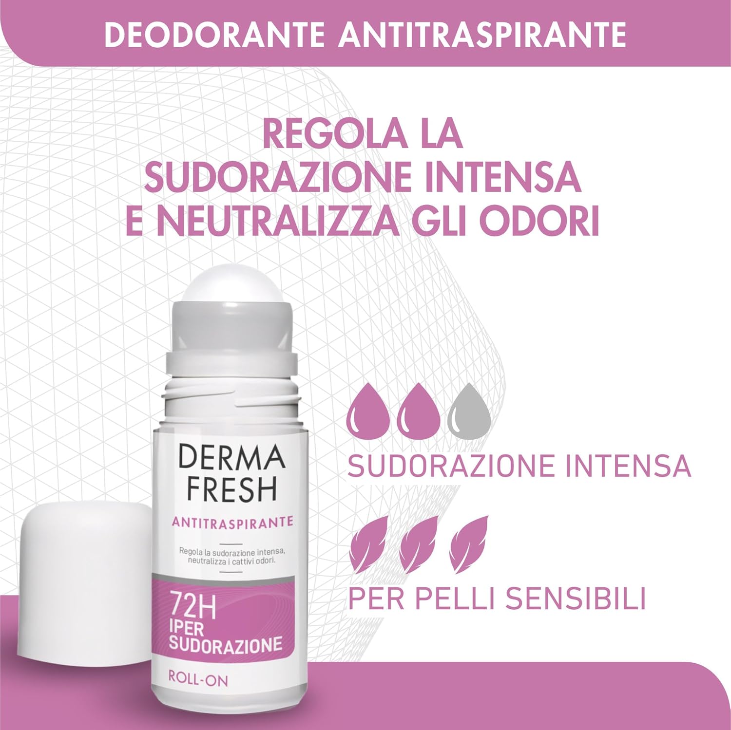 Detalle de Dermafresh Ipersudorazione Efficace 72H: Deodorante Antitraspirante Roll-On 50 ml, No Alcol, Dermatologicamente Testato